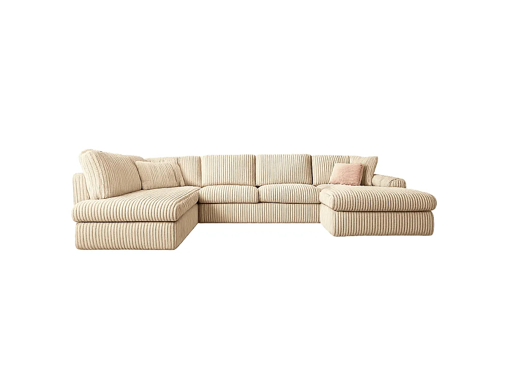 Canapé panoramique en U tissu côtelé beige RIVOLI