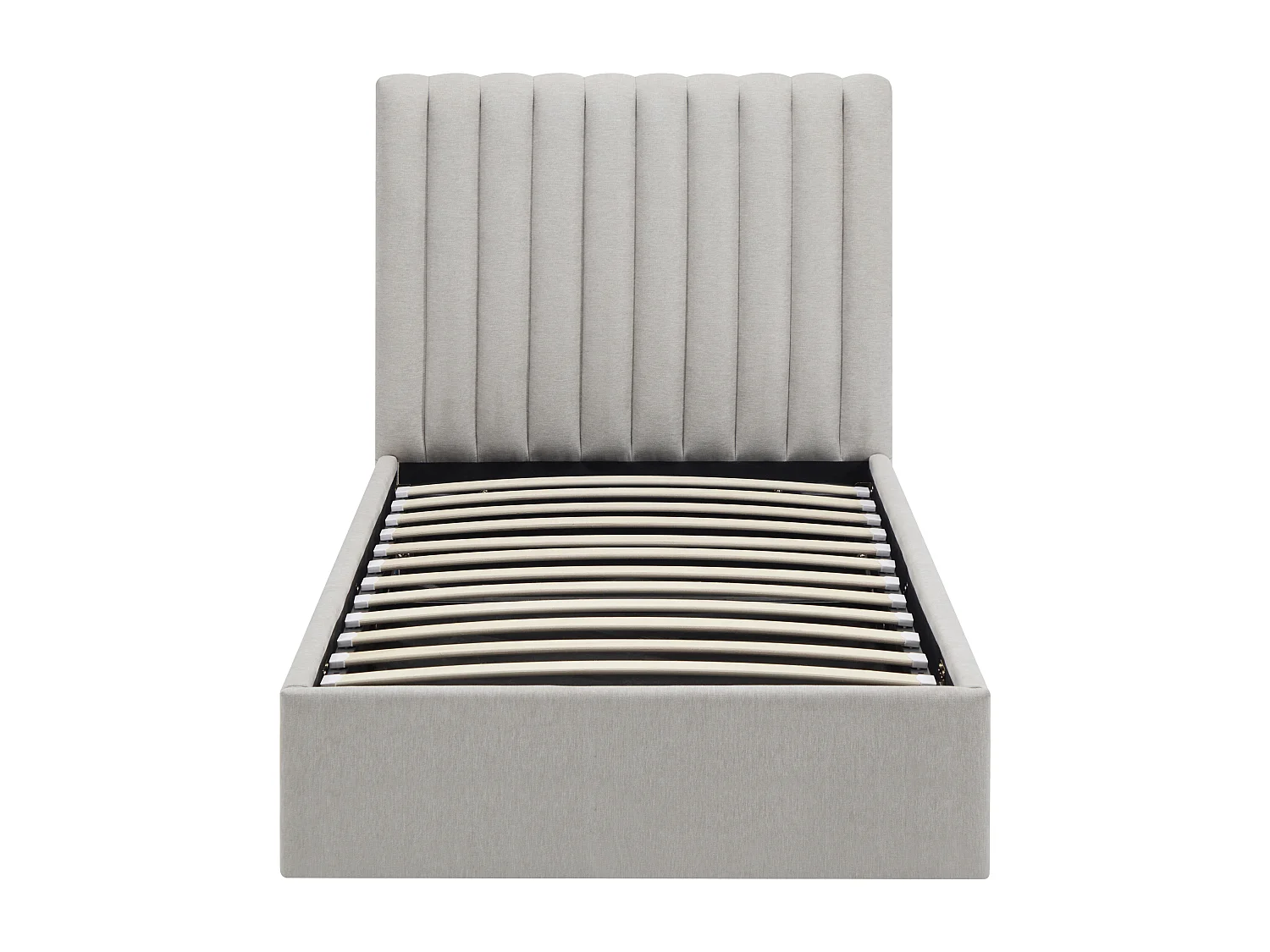 Lit coffre 90 x 200 cm – Tissu – Gris clair + Matelas – SARANELI