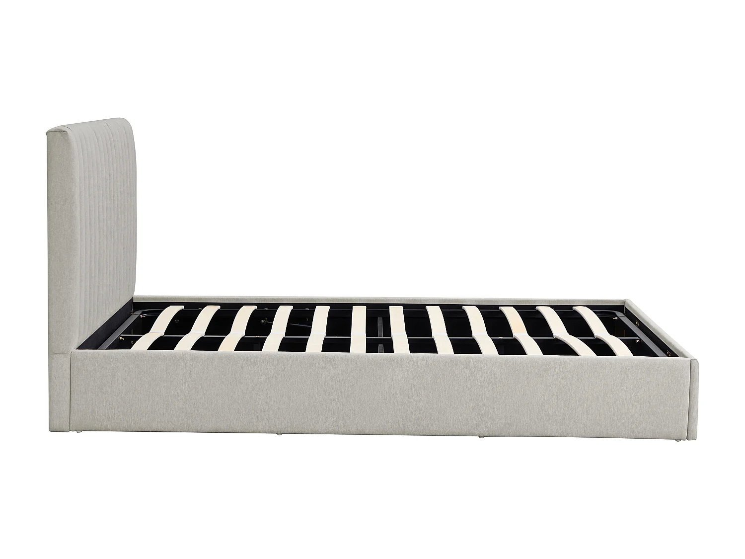 Lit coffre 140 x 200 cm – Tissu – Gris clair + Matelas – SARANELI