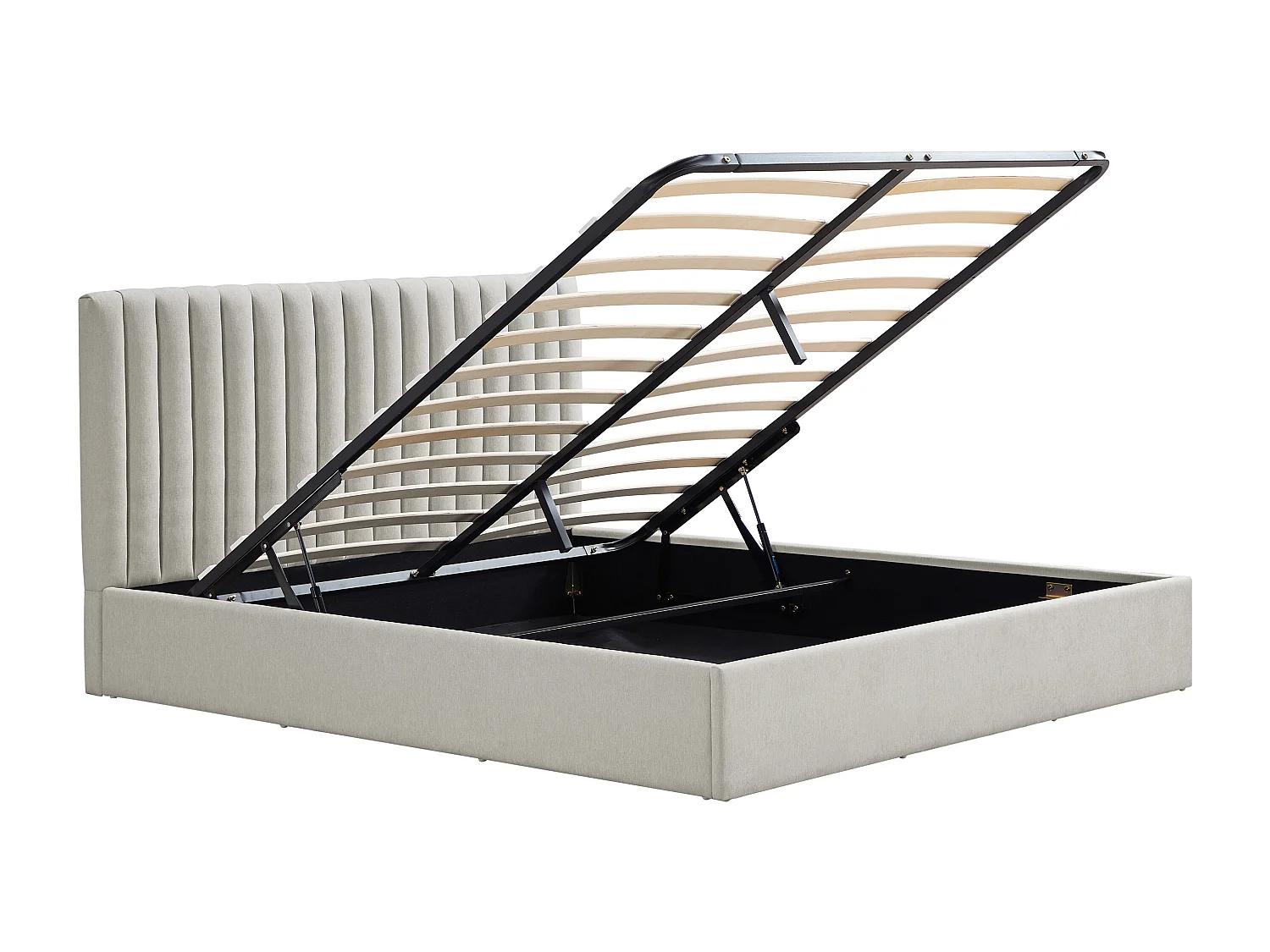 Lit coffre 140 x 200 cm – Tissu – Gris clair + Matelas – SARANELI