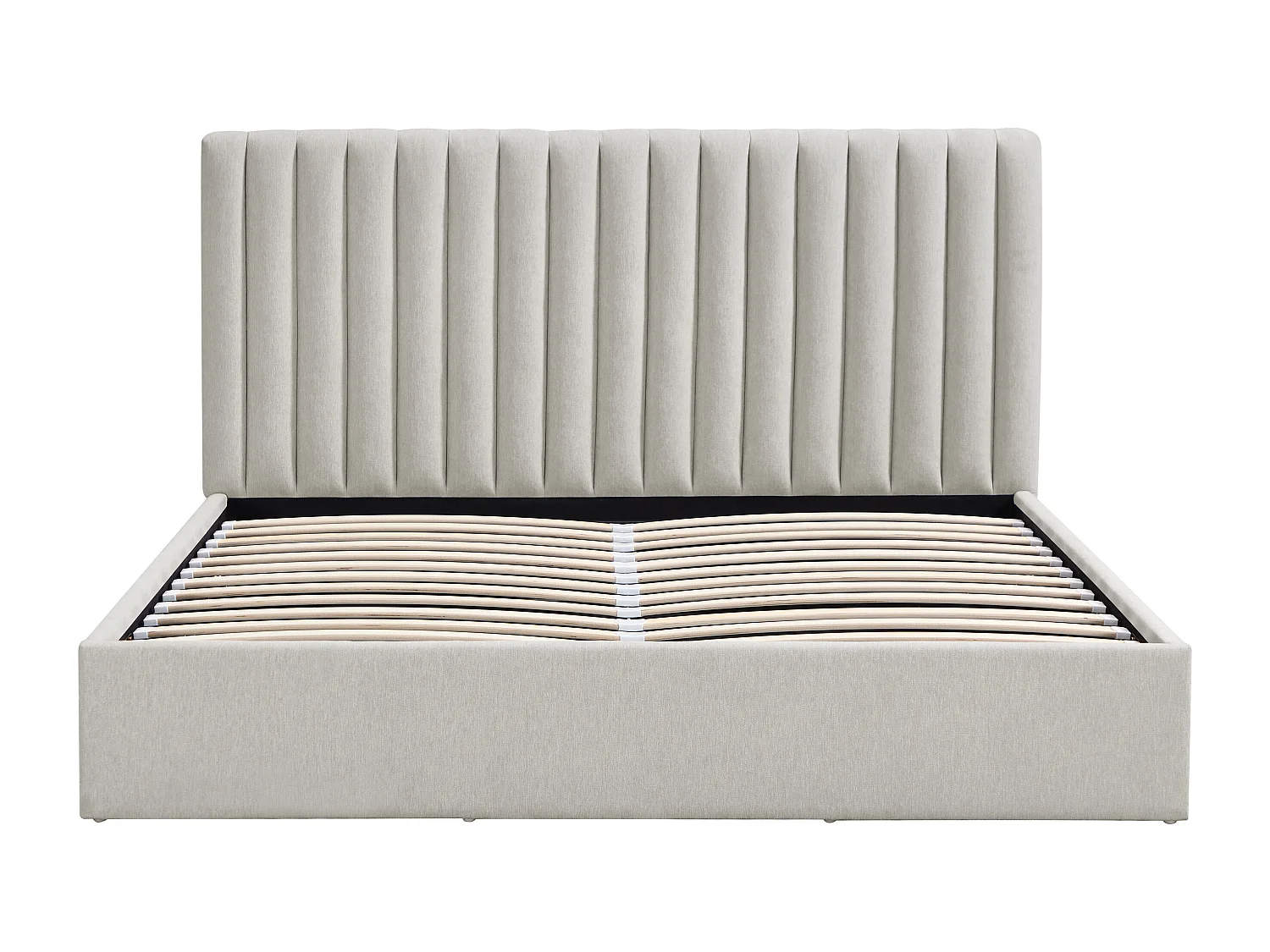Lit coffre 140 x 200 cm – Tissu – Gris clair + Matelas – SARANELI