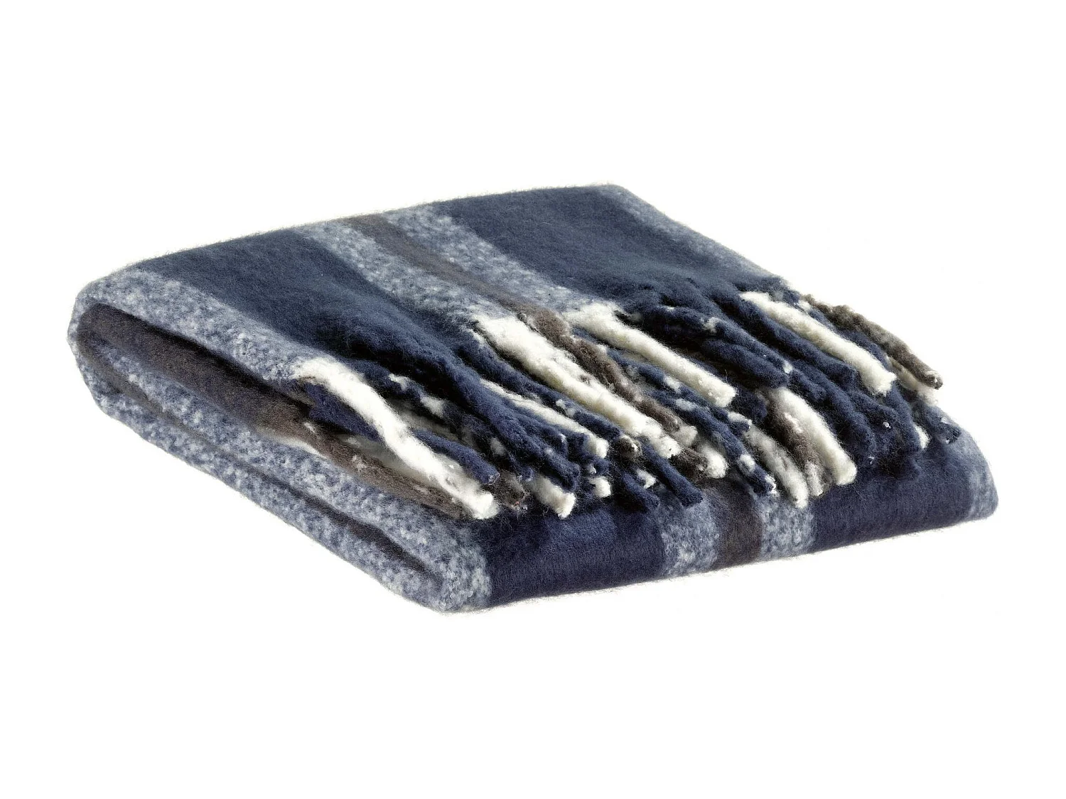 Gestreifte recycelte Wohndecke Isabel Marine 130 x 160 cm