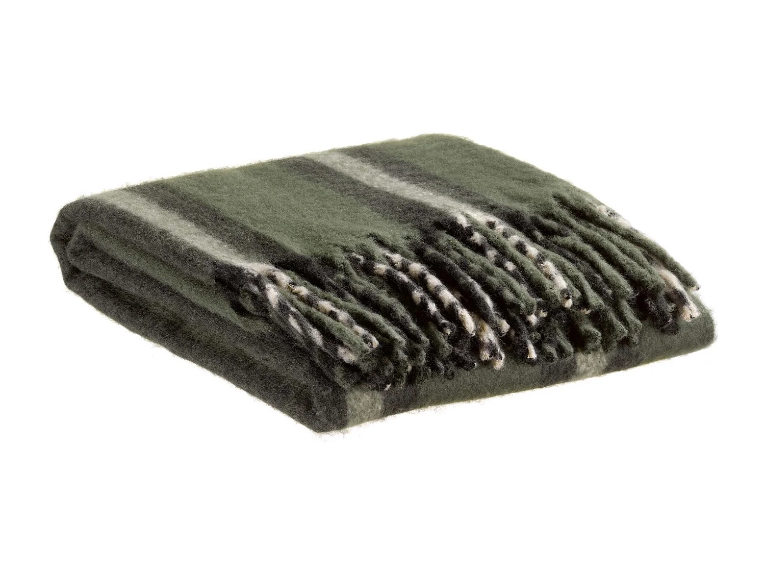 Gestreifter recycelter Plaid Isabel Tannengrün 130 x 160 cm