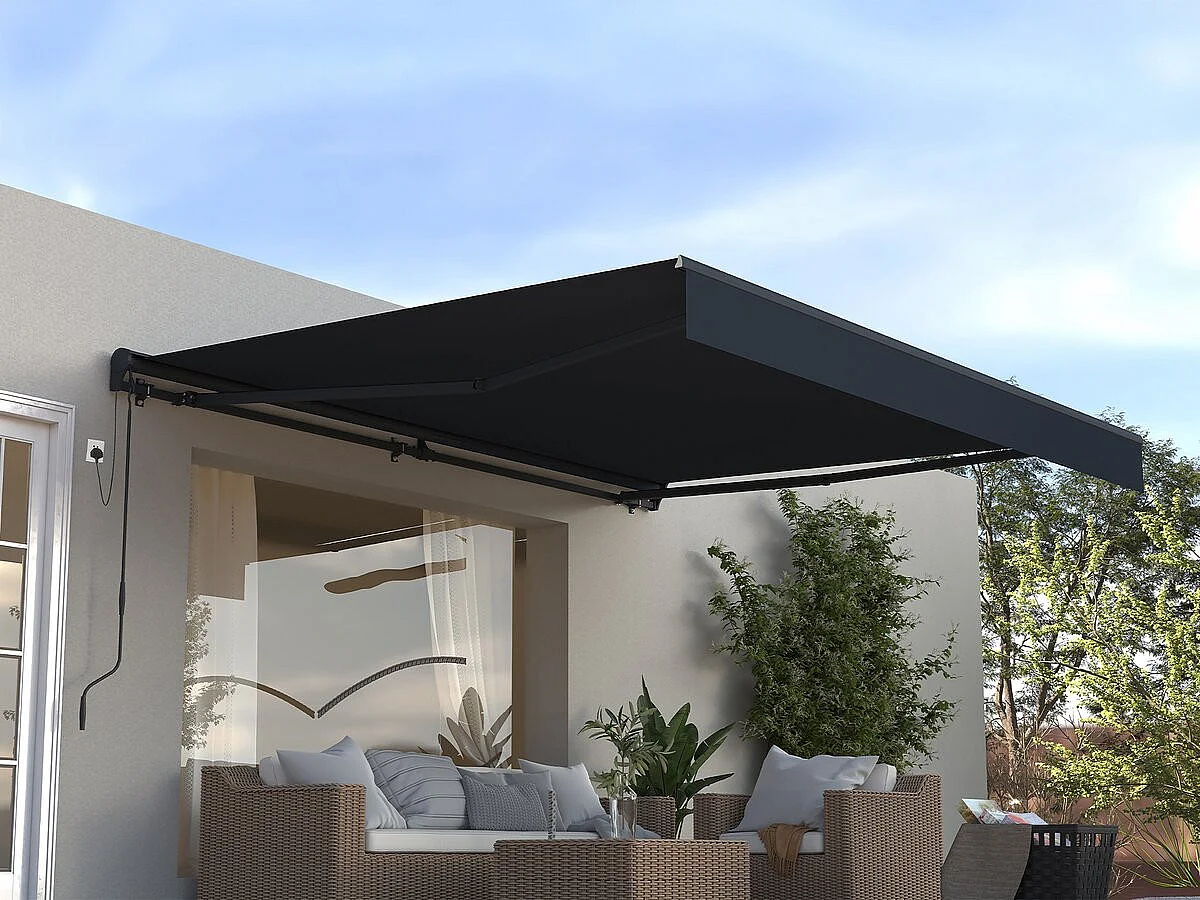 Auvent store banne rétractable motorisé en aluminium 4 x 3 m "Ombra 4" - Gris anthracite