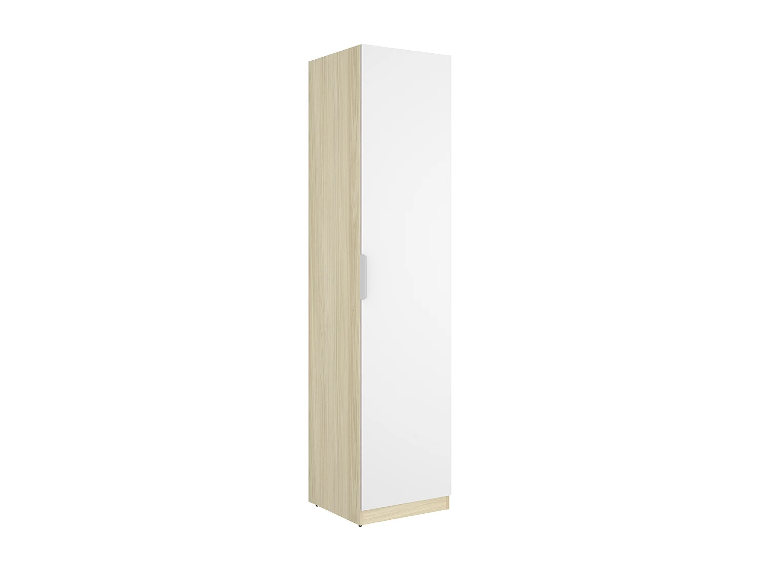 Armoire colonne de rangement à 1 porte et 2 étagères, coloris blanc/Chêne clair - Hauteur 203,5 x Longueur 45,5 x Profondeur 51,4 cm
