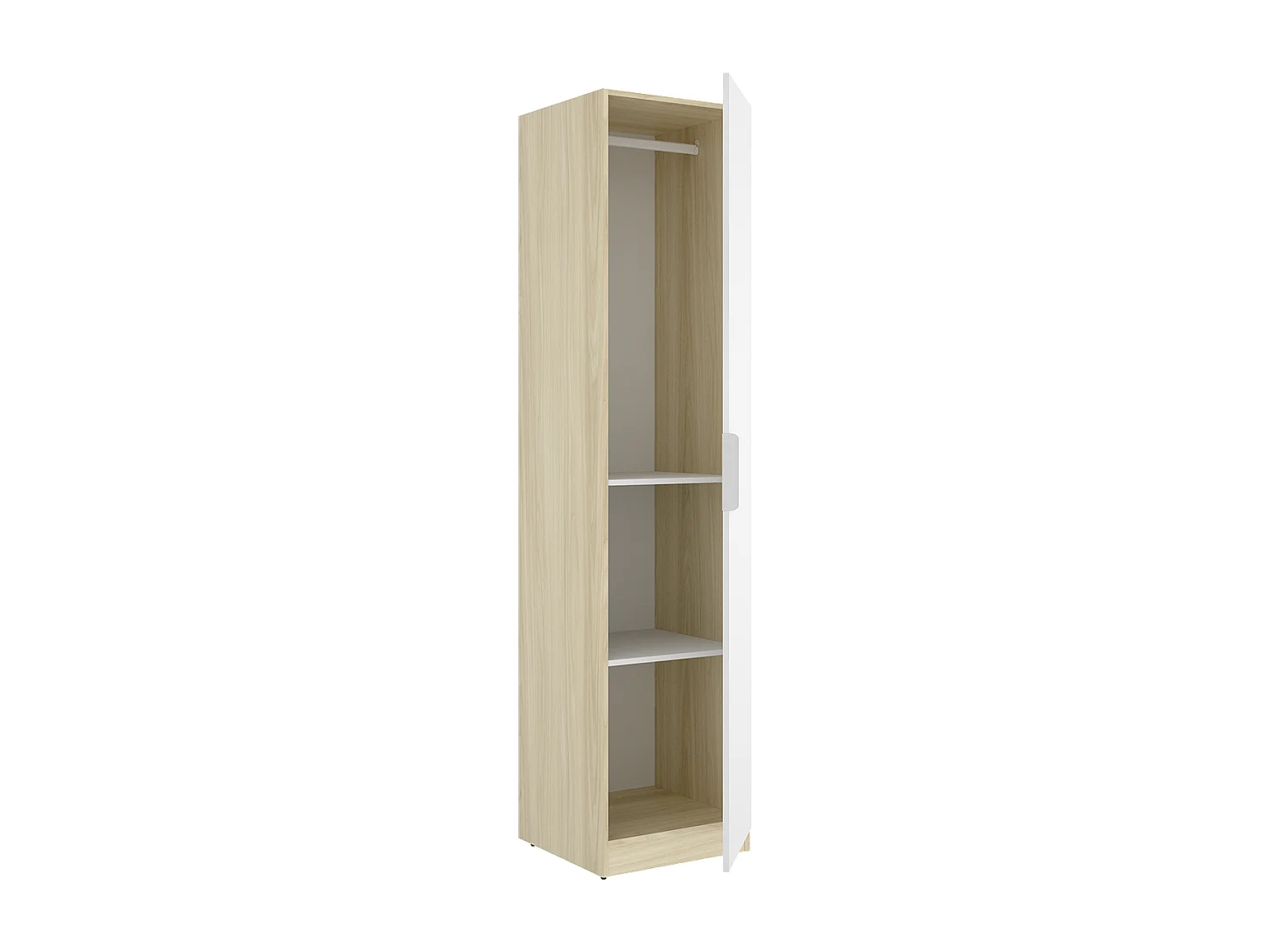 Armoire colonne de rangement à 1 porte et 2 étagères, coloris blanc/Chêne clair - Hauteur 203,5 x Longueur 45,5 x Profondeur 51,4 cm