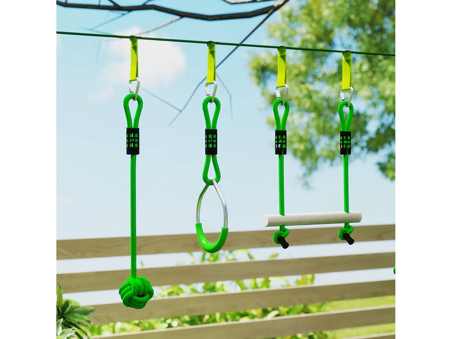 Tyrolienne enfant 10m max. 50Kg - kit complet - nombreux accessoires - vert