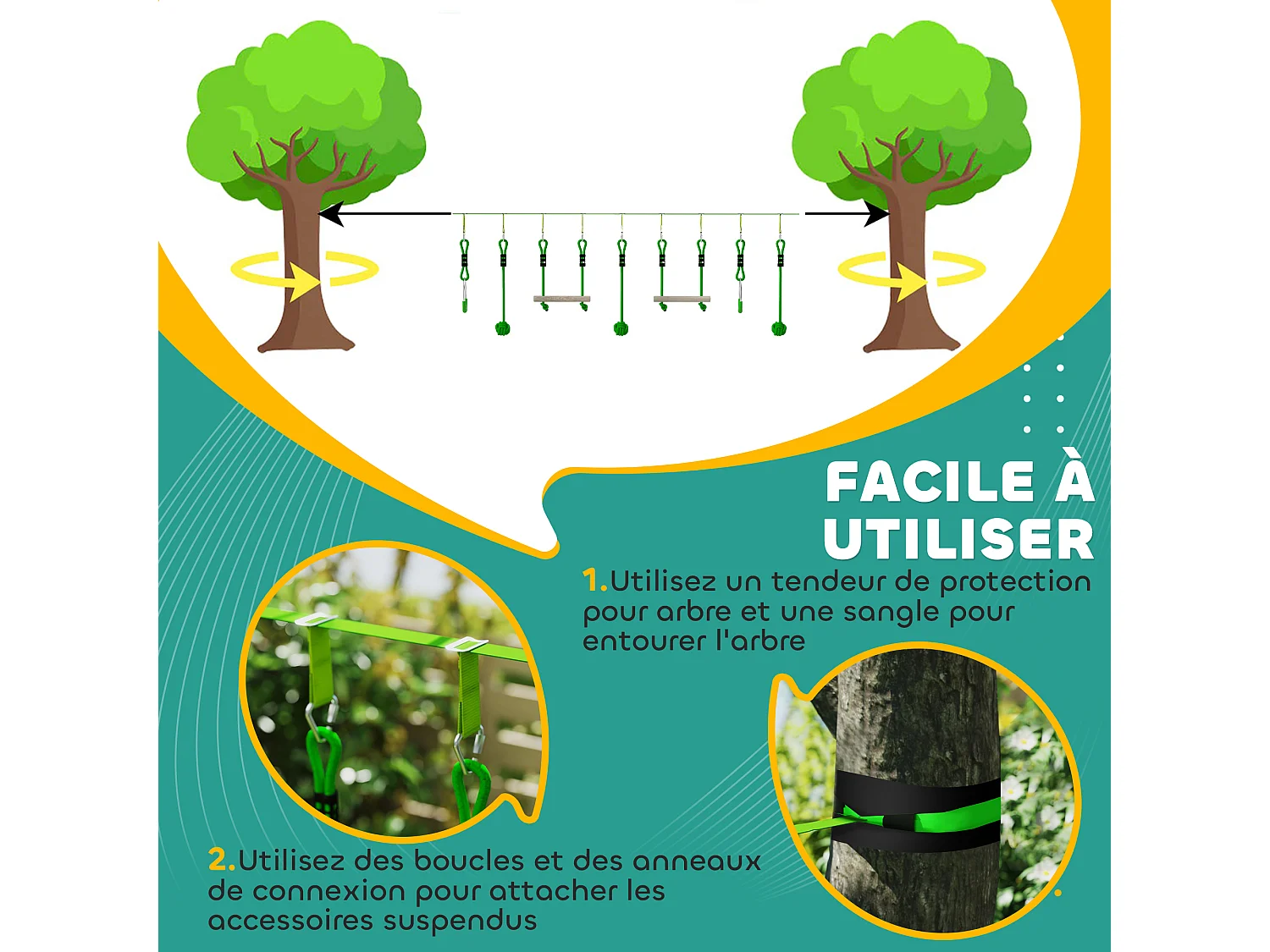 Tyrolienne enfant 10m max. 50Kg - kit complet - nombreux accessoires - vert