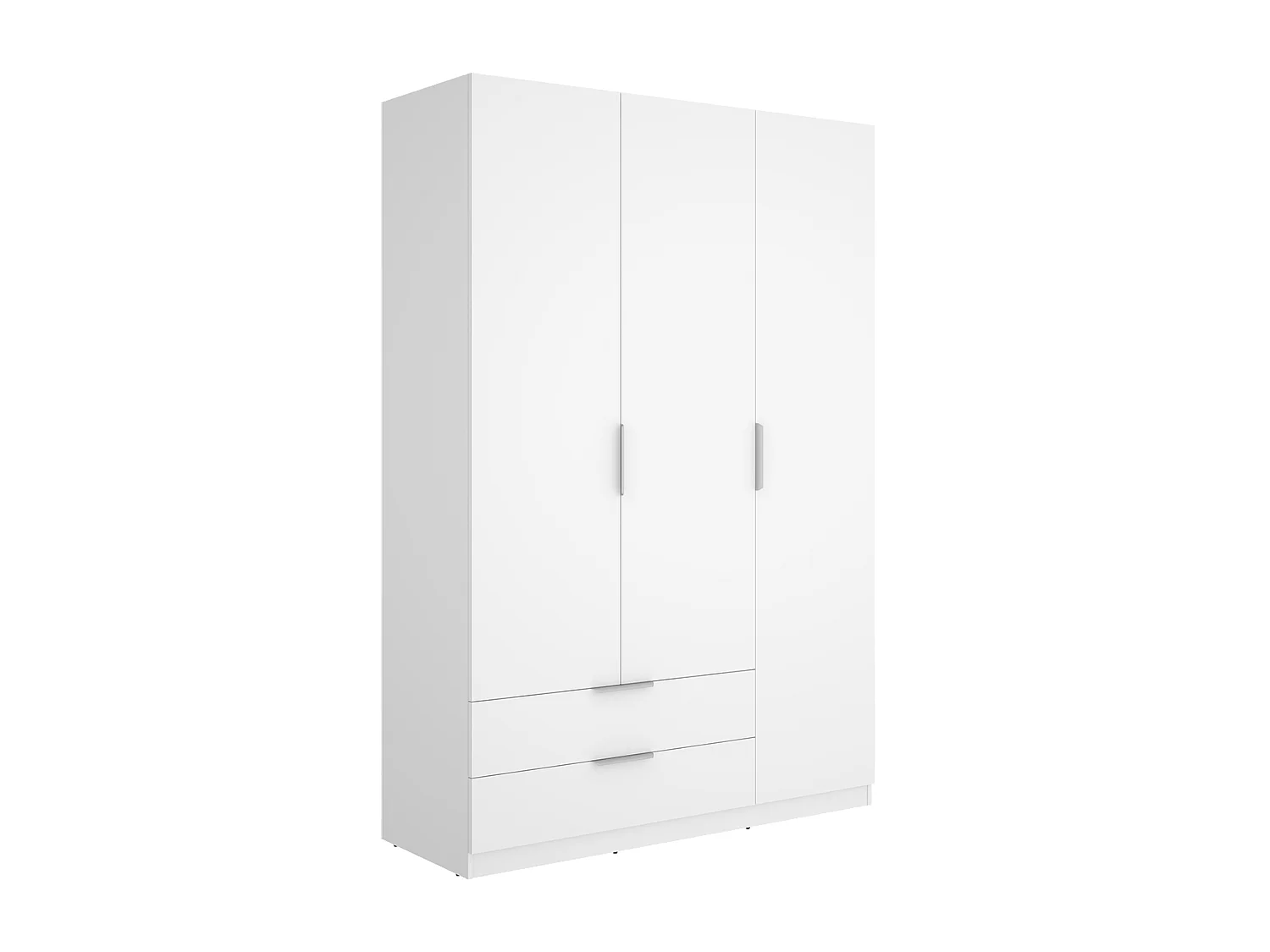 Armoire placard de rangement à 3 portes battantes et 2 tiroirs, coloris blanc - Hauteur 203,5 x Longueur 136,6 x Profondeur 51,4 cm