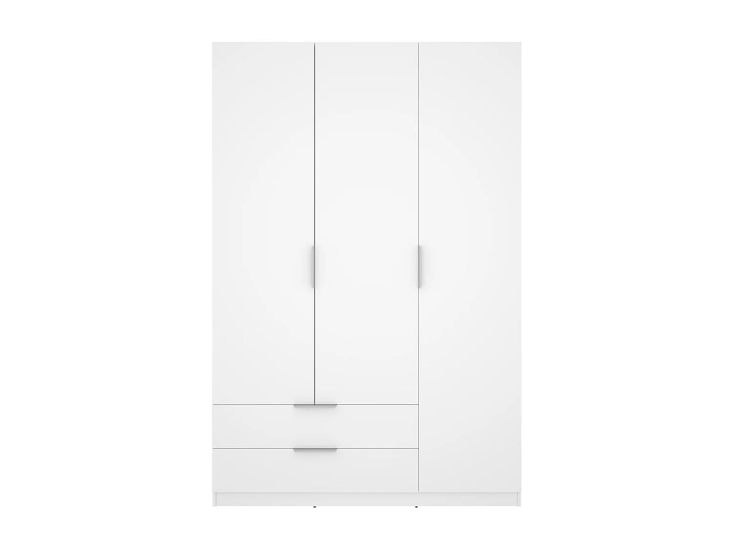Armoire placard de rangement à 3 portes battantes et 2 tiroirs, coloris blanc - Hauteur 203,5 x Longueur 136,6 x Profondeur 51,4 cm