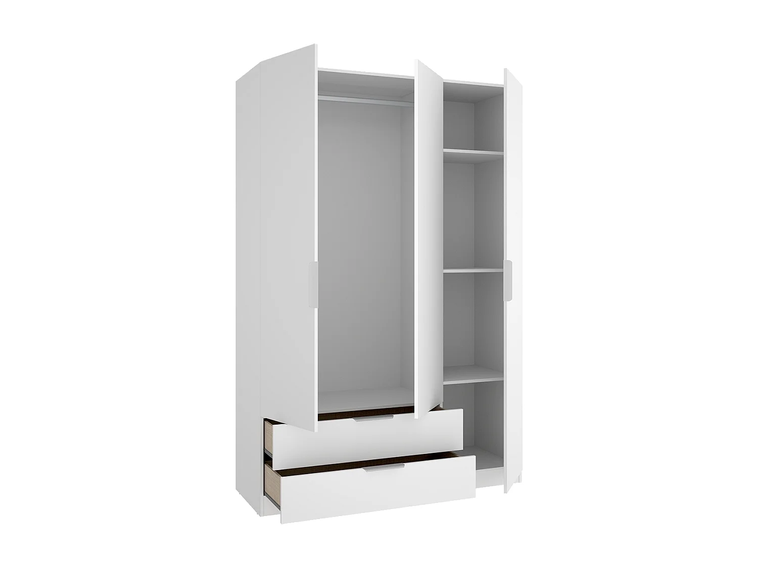 Armoire placard de rangement à 3 portes battantes et 2 tiroirs, coloris blanc - Hauteur 203,5 x Longueur 136,6 x Profondeur 51,4 cm