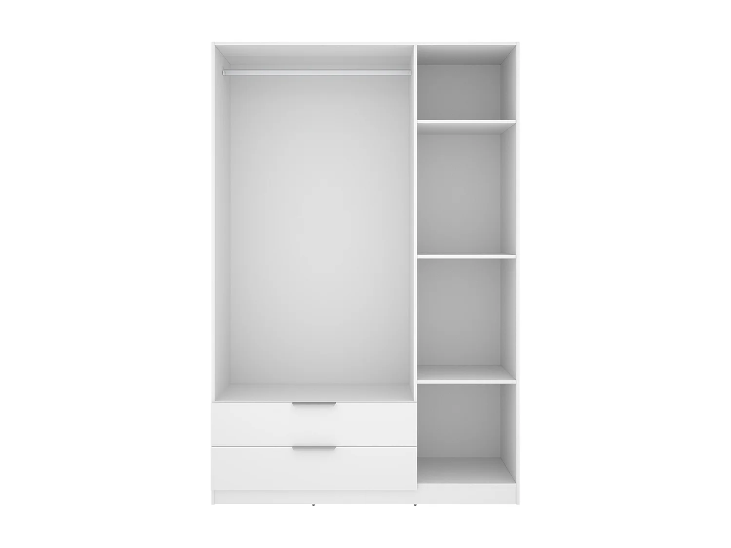 Armoire placard de rangement à 3 portes battantes et 2 tiroirs, coloris blanc - Hauteur 203,5 x Longueur 136,6 x Profondeur 51,4 cm