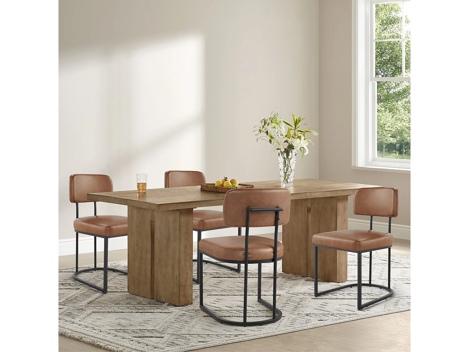 Lot de 2 chaises de salle à manger, Dossier rembourré, Modèle moderne  Similicuir, Piètement métal