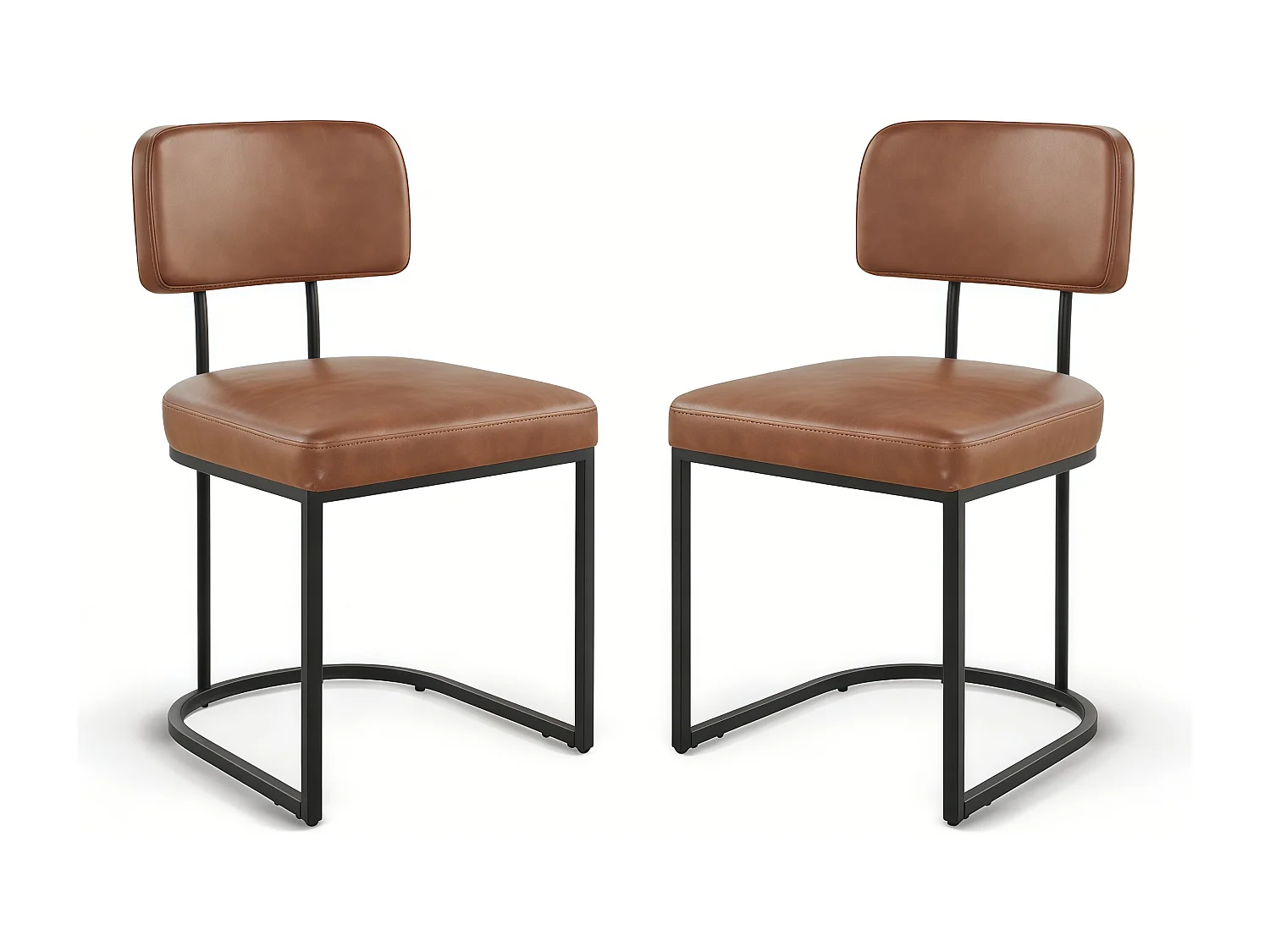 Lot de 2 chaises de salle à manger, Dossier rembourré, Modèle moderne  Similicuir, Piètement métal