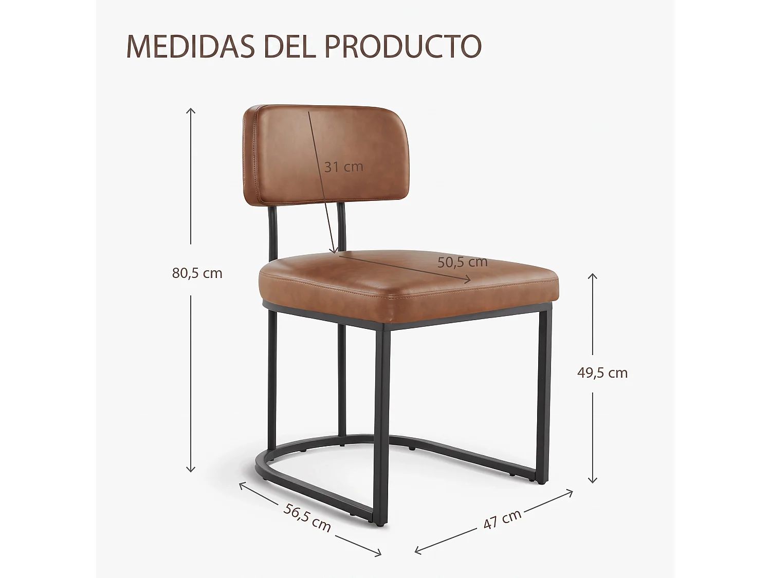 Lot de 2 chaises de salle à manger, Dossier rembourré, Modèle moderne  Similicuir, Piètement métal