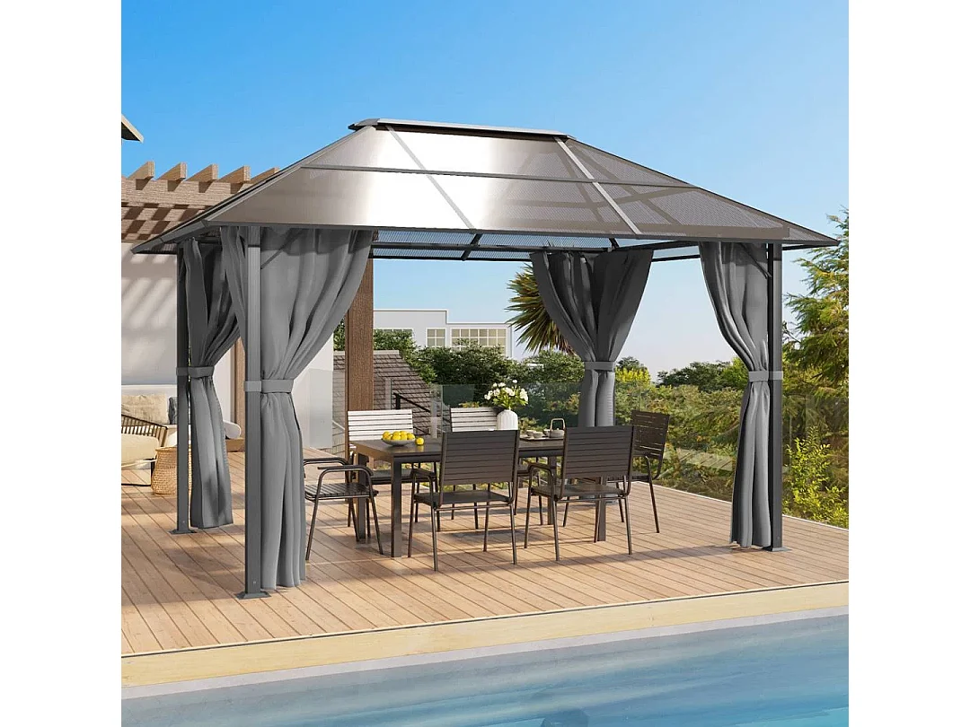 DEVOKE ® Pavillon 3x4m avec toit rigide, tente club, pavillon de jardin, tente de fête, grande tente