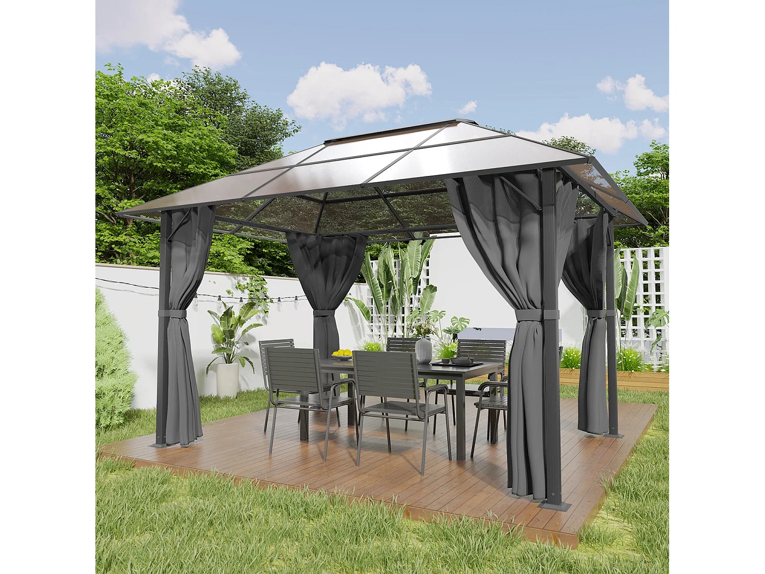 DEVOKE ® Pavillon 3x4m avec toit rigide, tente club, pavillon de jardin, tente de fête, grande tente