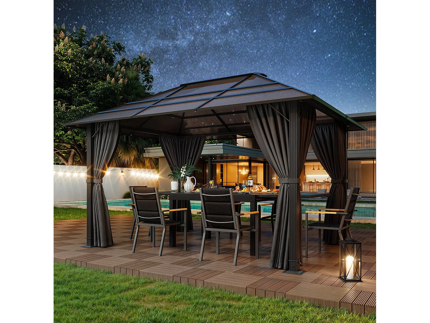 DEVOKE ® Pavillon 3x4m avec toit rigide, tente club, pavillon de jardin, tente de fête, grande tente