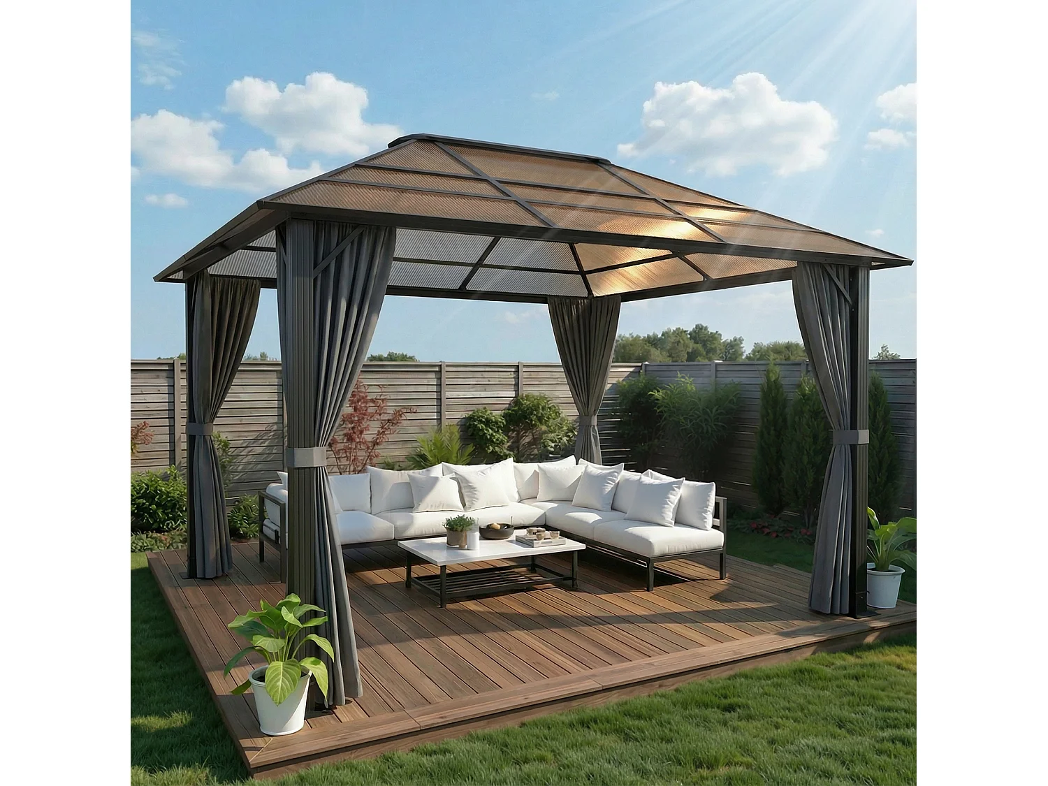 DEVOKE ® Pavillon 3x4m avec toit rigide, tente club, pavillon de jardin, tente de fête, grande tente