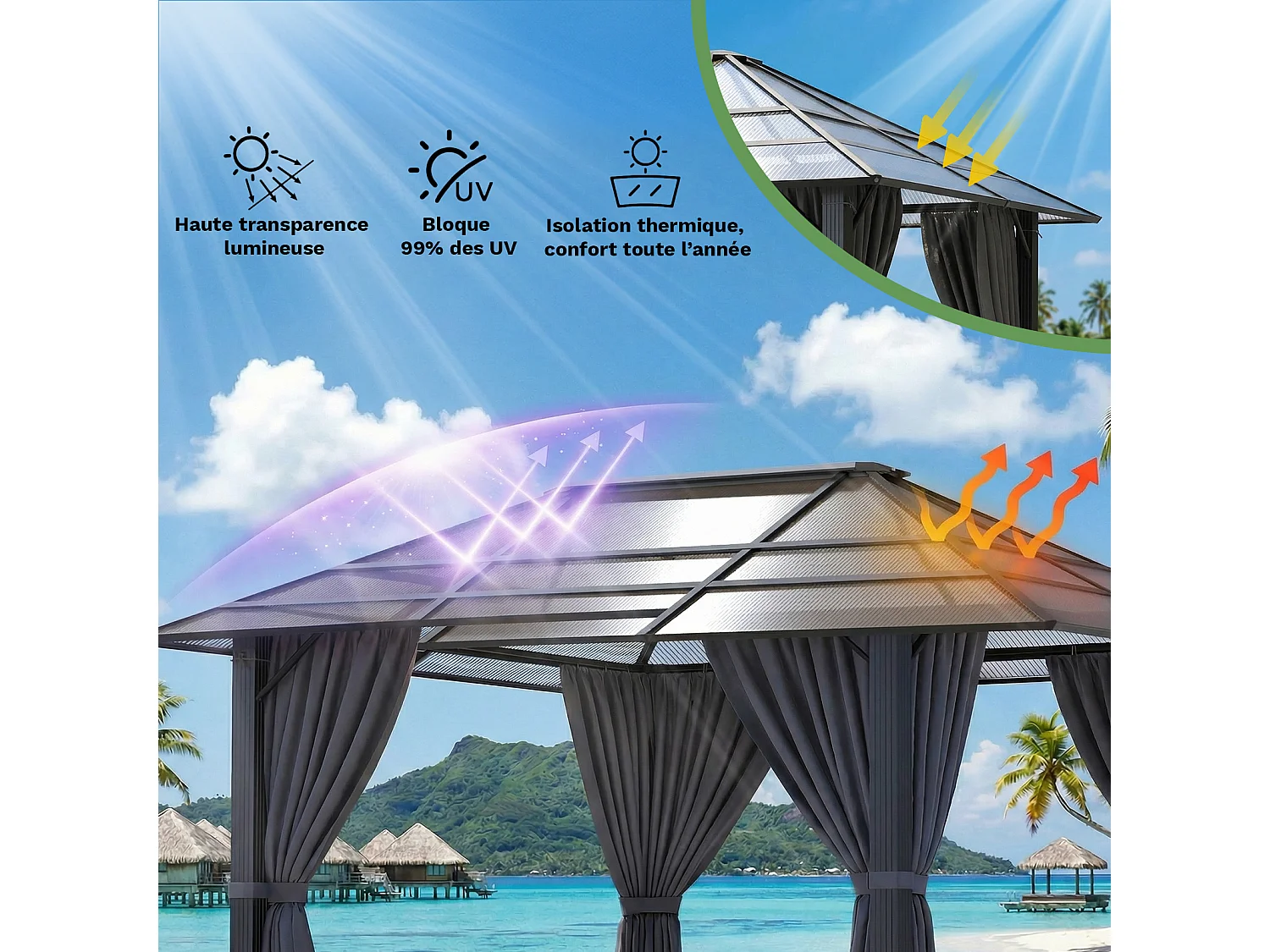 DEVOKE ® Pavillon 3x4m avec toit rigide, tente club, pavillon de jardin, tente de fête, grande tente