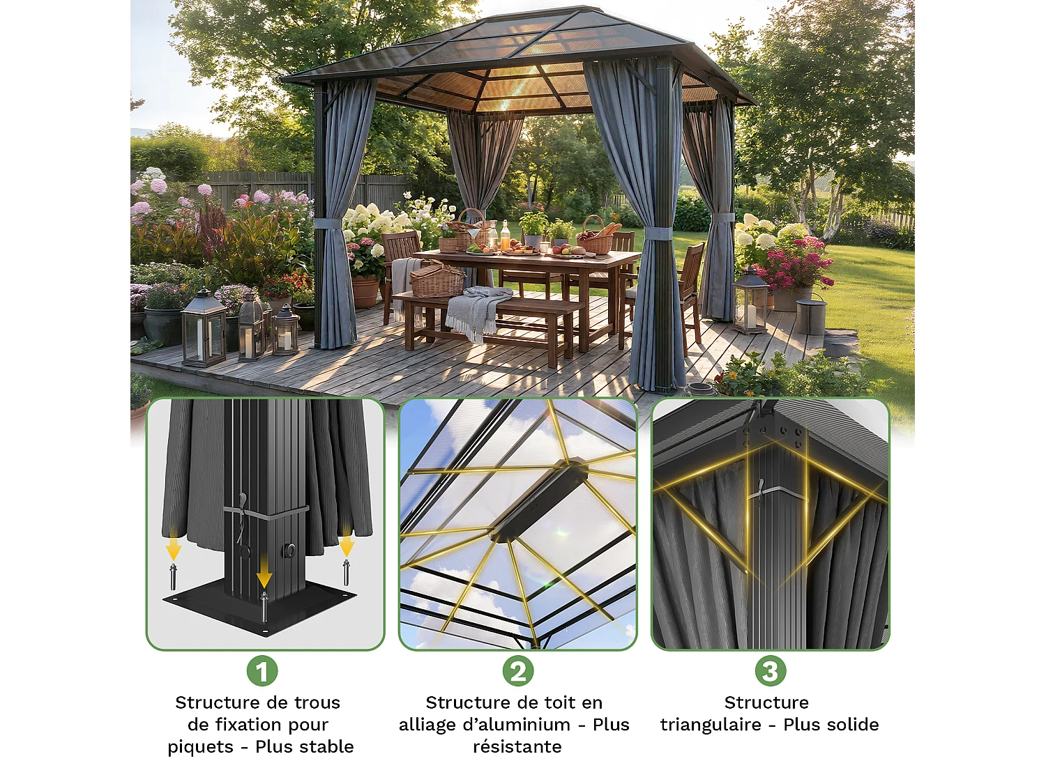 DEVOKE ® Pavillon 3x4m avec toit rigide, tente club, pavillon de jardin, tente de fête, grande tente