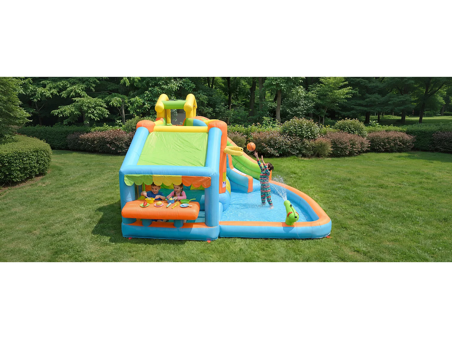 Opblaasbaar kasteel voor kinderen van 3 tot 10 jaar - 360 x 350 x 200 cm - met blower + glijbaan + zwembad - Oxford - Meerkleurig