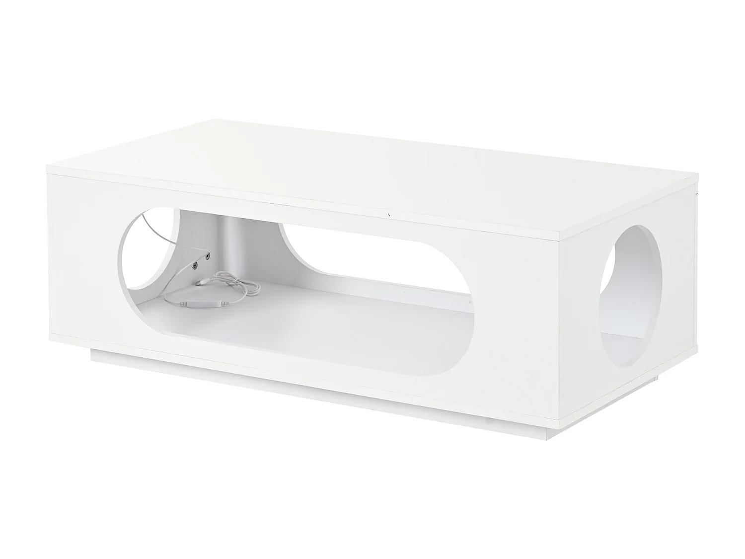 Couchtisch mit Hochglanzoberfläche – 100 x 50 x 35 cm – mit LED-Beleuchtung und Ablagefläche – MDF – weiß