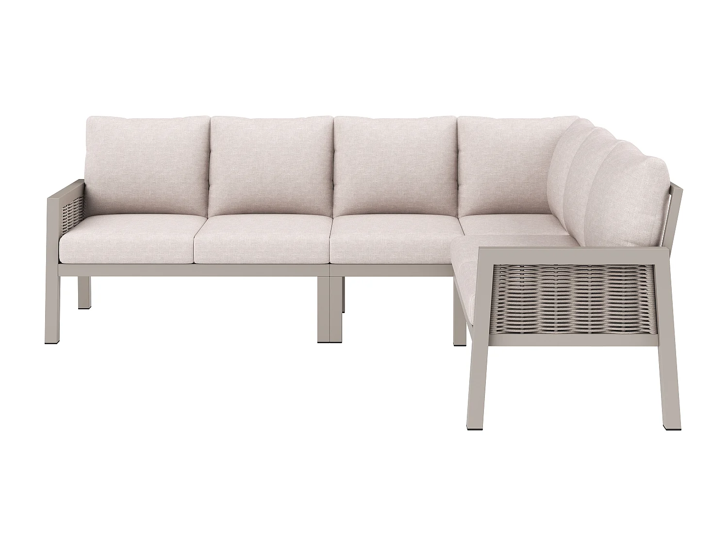 8-sits trädgårdsmöbelset - med hörnsoffa + soffbord + bänk - PE-flätad lina - metall - khaki
