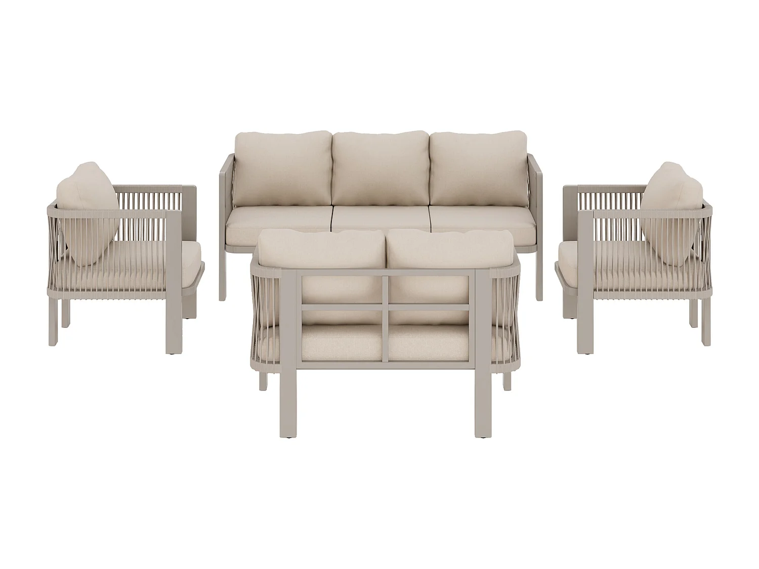 Zestaw mebli ogrodowych 5-częściowy 7-osobowy - 2 sofy + 2 fotele + stolik kawowy - metalowy - khaki