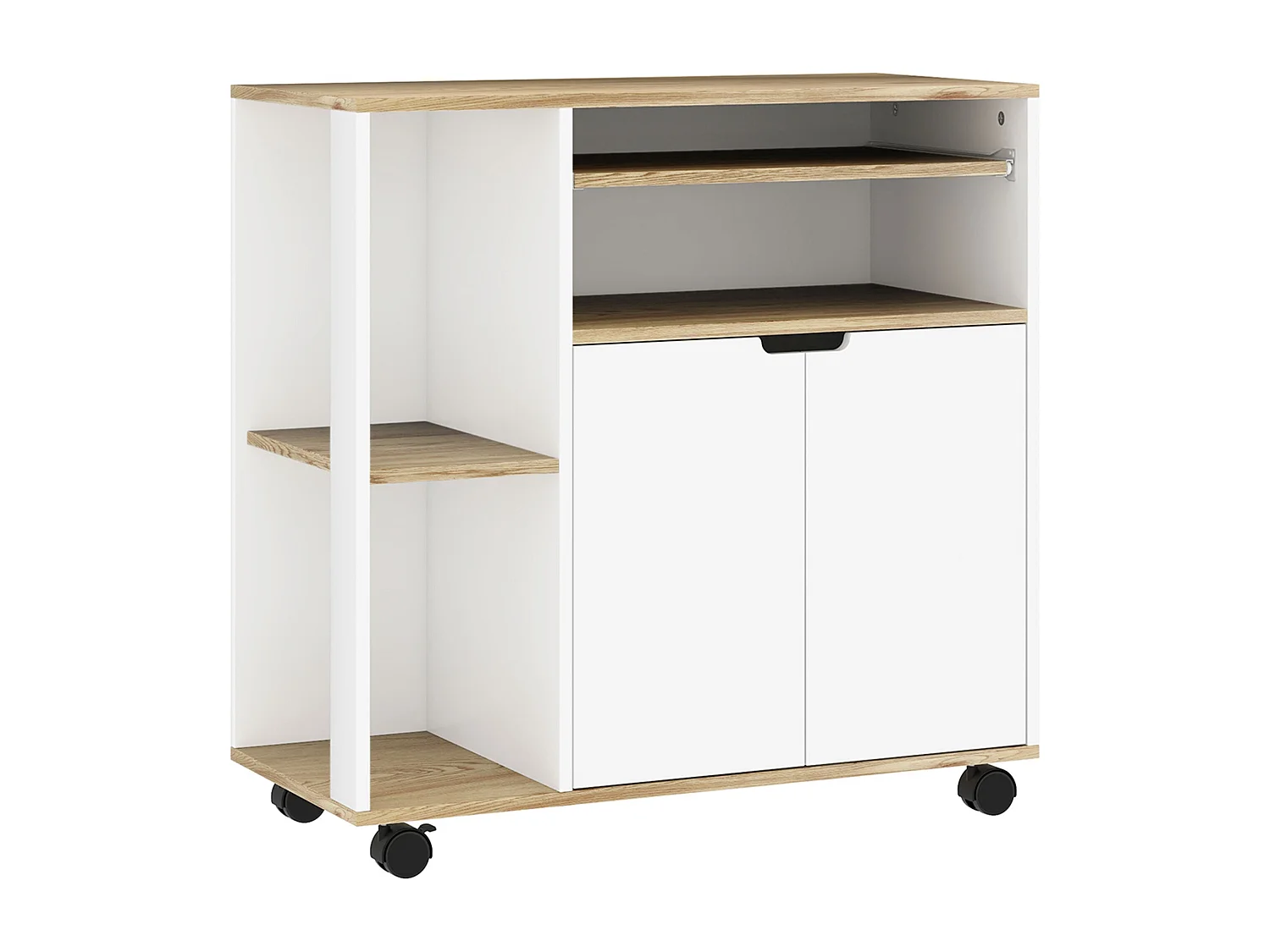 Chariot de cuisine sur roulettes avec rangement, placard et étagères réglables – Blanc – Pour cuisine, salon et salle à manger