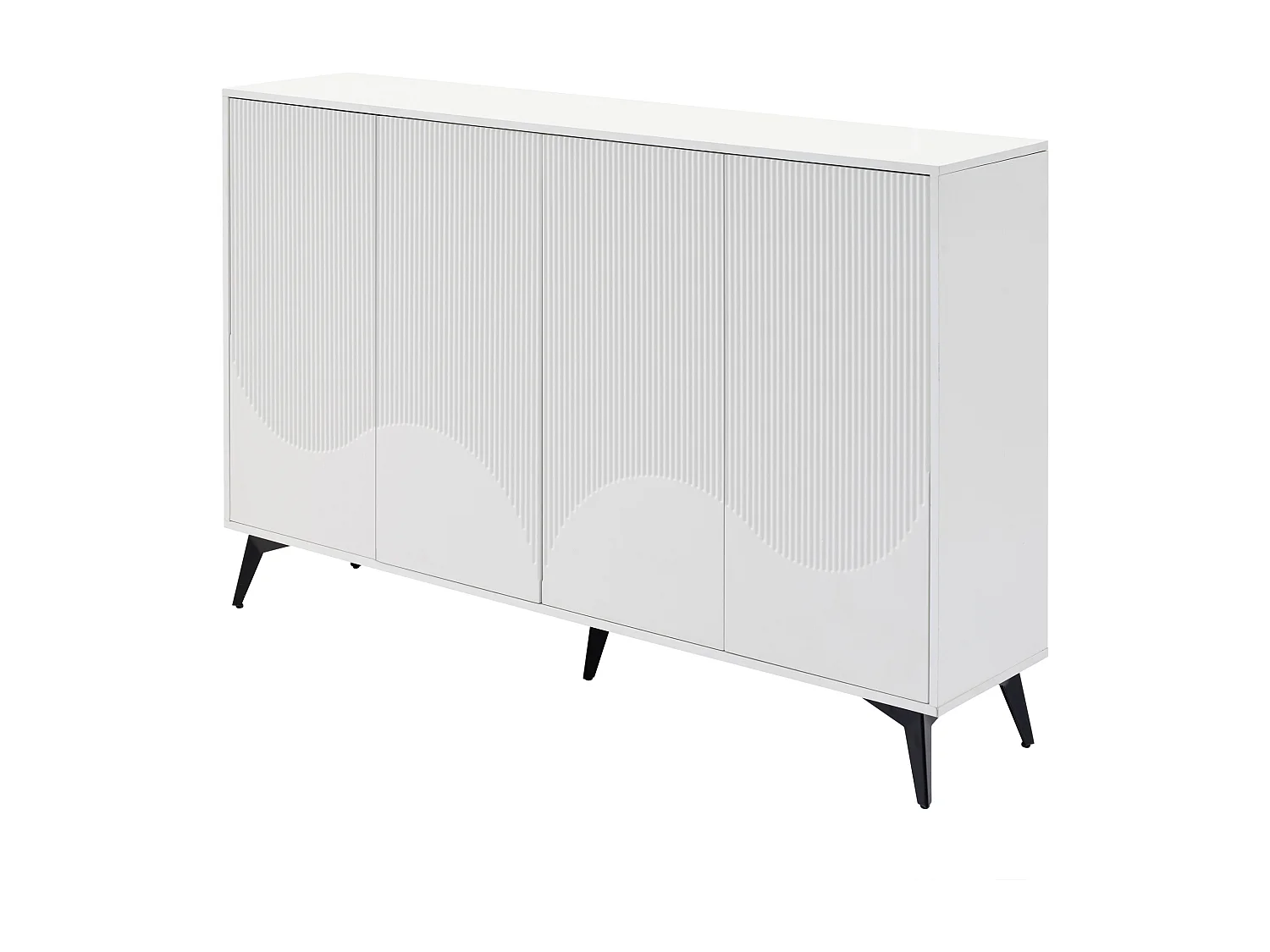 Buffet moderne pour salon - 160 x 35 x 100 cm - avec 4 portes - pieds en métal - aggloméré - blanc