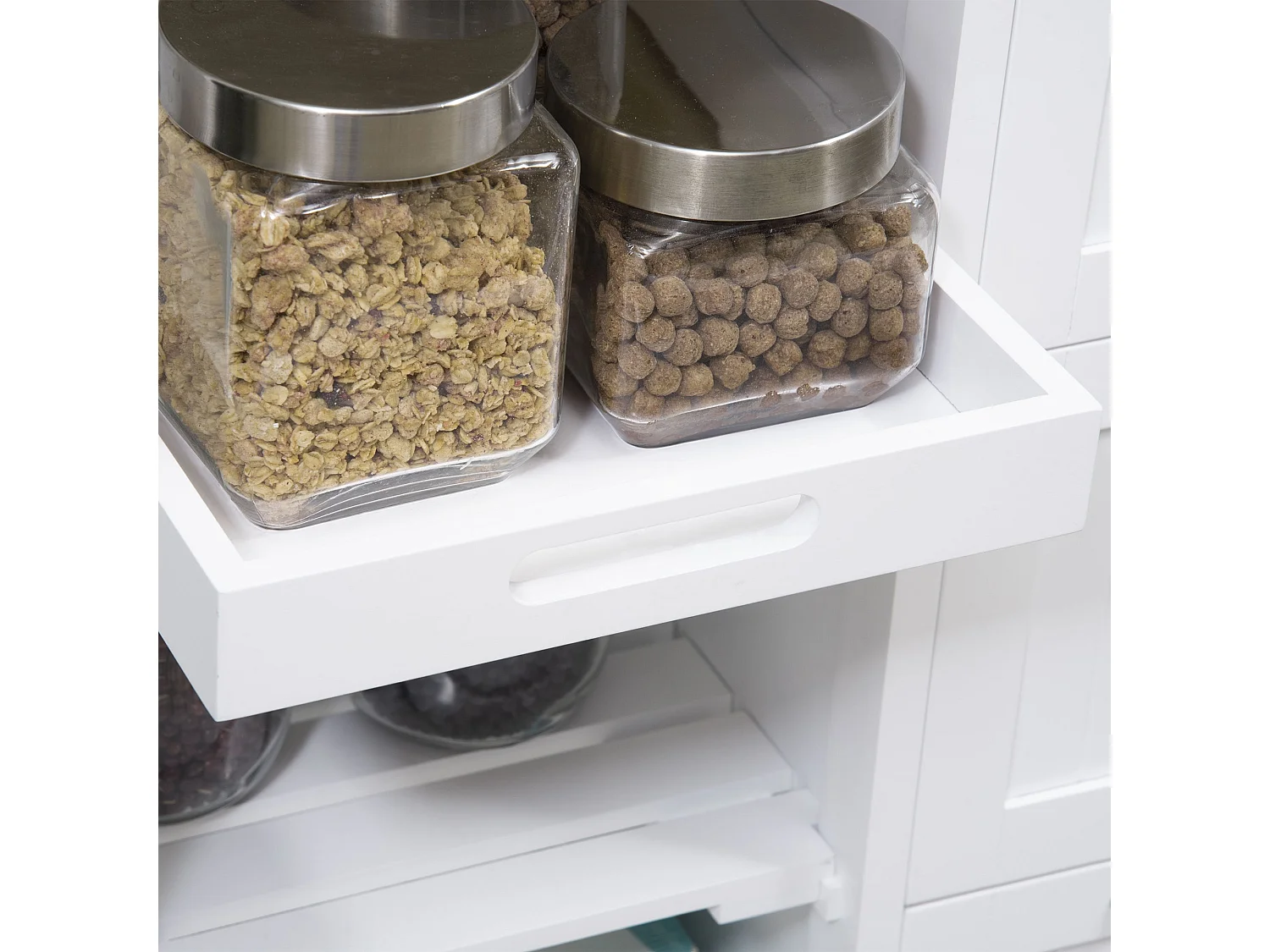 Chariot de cuisine style champêtre, îlot sur roulettes avec 3 tiroirs – Blanc