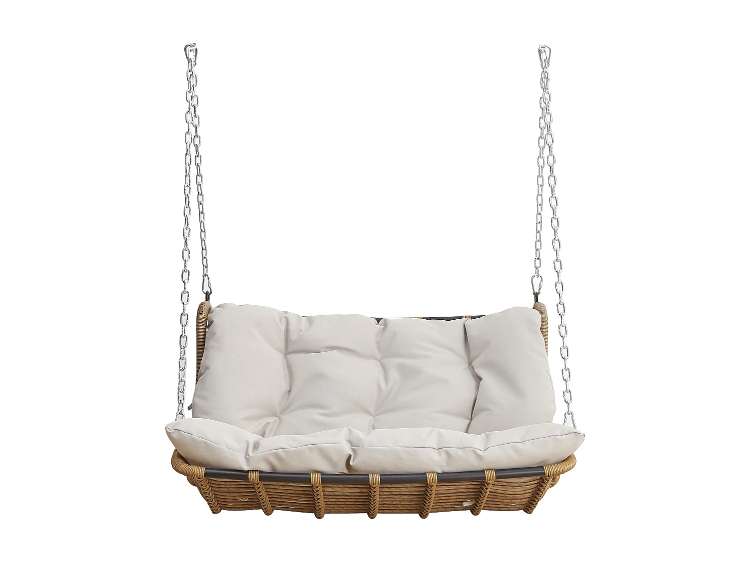 Fauteuil suspendu double en rotin PE pour jardin - 106.5 x 72.5 x 75 cm - avec coussins - sans structure - Polyester - beige