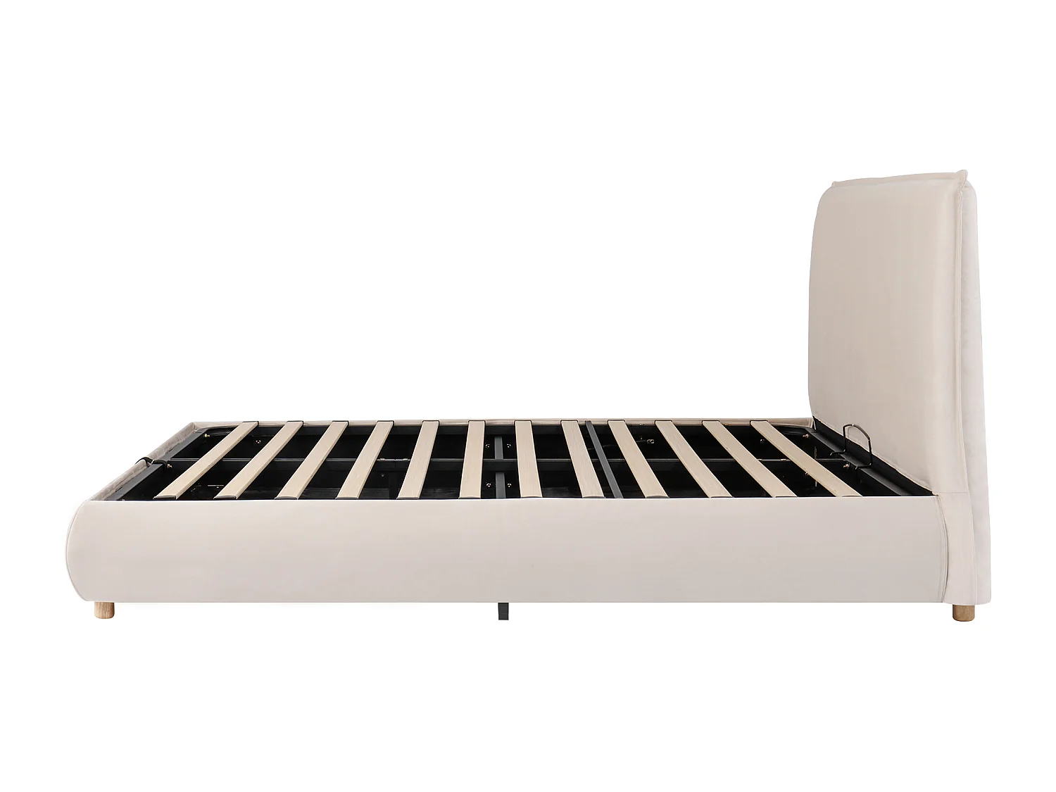 Lit coffre double - 180 x 200 cm - avec rangement hydraulique + tête de lit rembourrée - velours - Crème