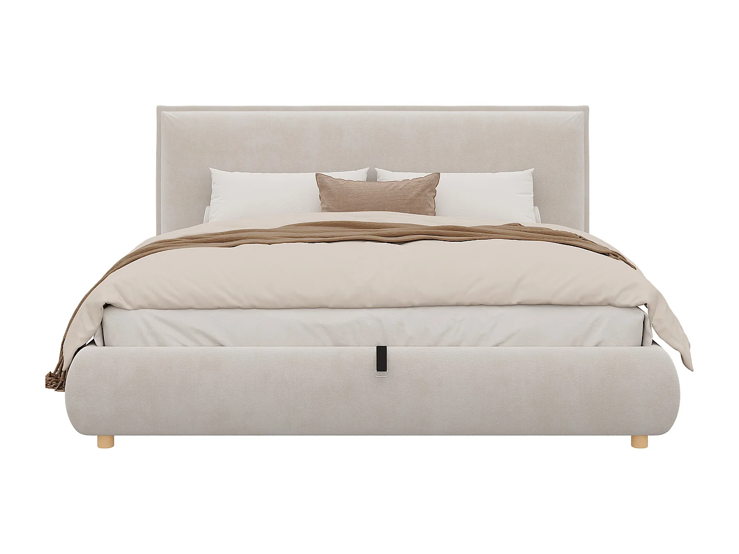 Lit coffre double - 180 x 200 cm - avec rangement hydraulique + tête de lit rembourrée - velours - Crème