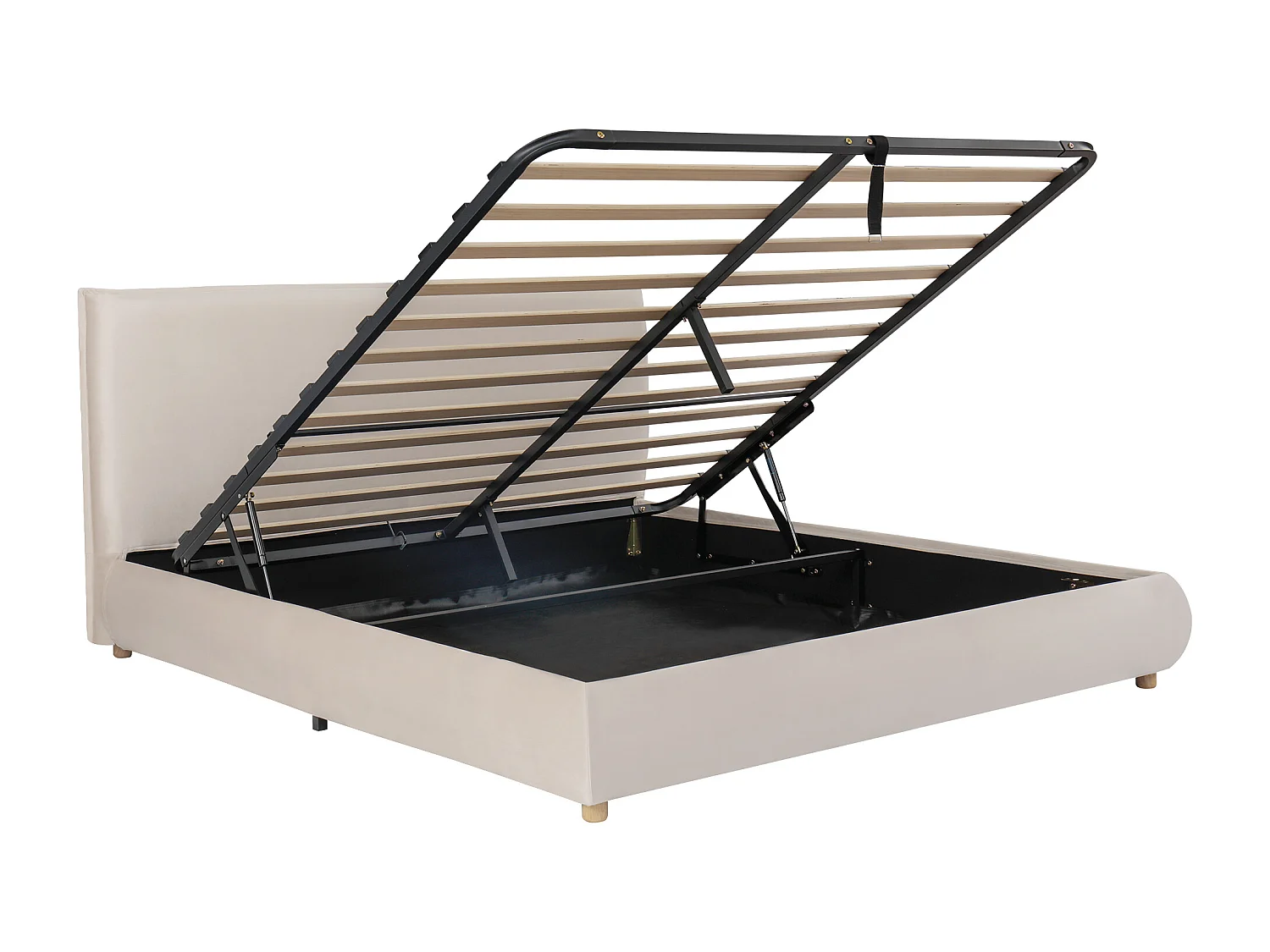 Lit coffre double - 180 x 200 cm - avec rangement hydraulique + tête de lit rembourrée - velours - Crème