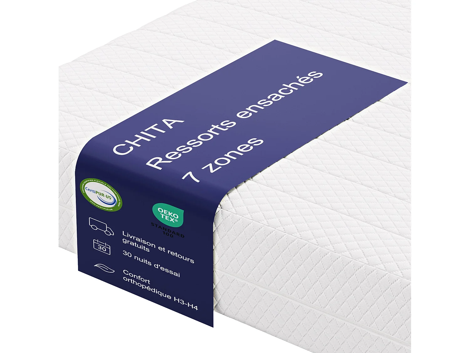 Matelas 160x200cm Ressorts ensachés soutien medium épaisseur 20 cm