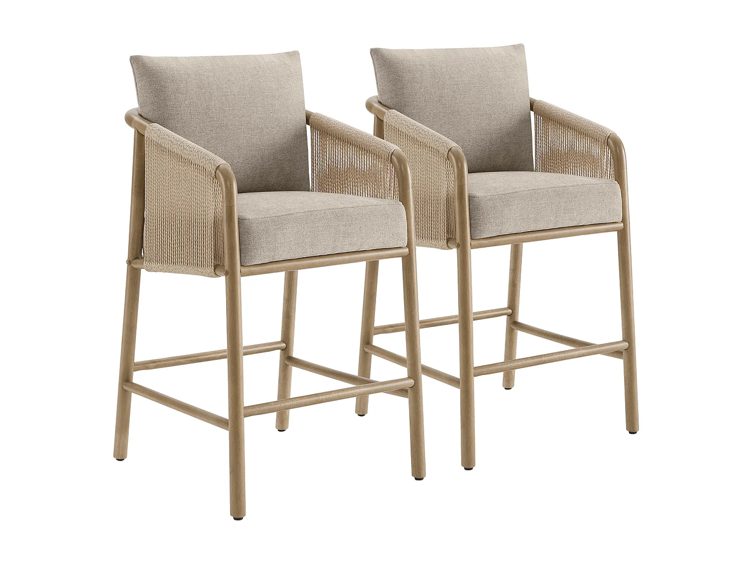 Lot de 2 tabourets de bar, assise rembourrée tissu, dossier accoudoirs,pour îlot et bar-Marron