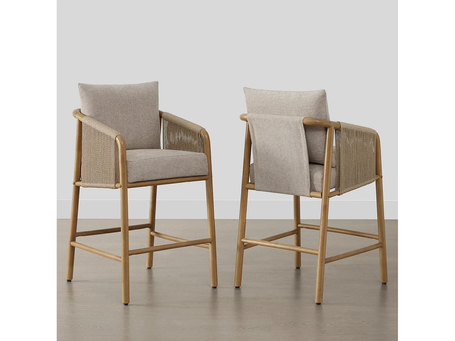 Lot de 2 tabourets de bar, assise rembourrée tissu, dossier accoudoirs,pour îlot et bar-Marron