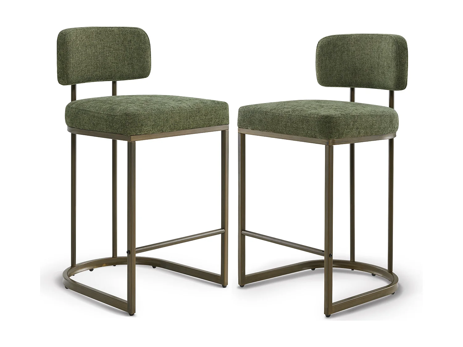 Lot de 2 Tabourets de Bar, Hauteur Comptoir 66 cm Tissu lin, Piètement Métal-Vert