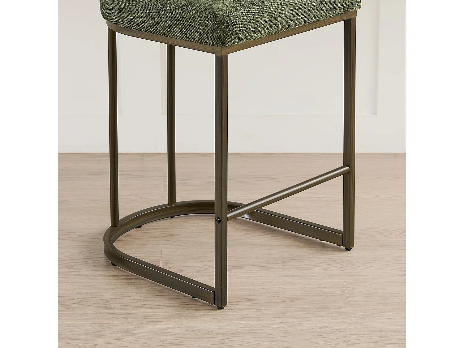 Lot de 2 Tabourets de Bar, Hauteur Comptoir 66 cm Tissu lin, Piètement Métal-Vert
