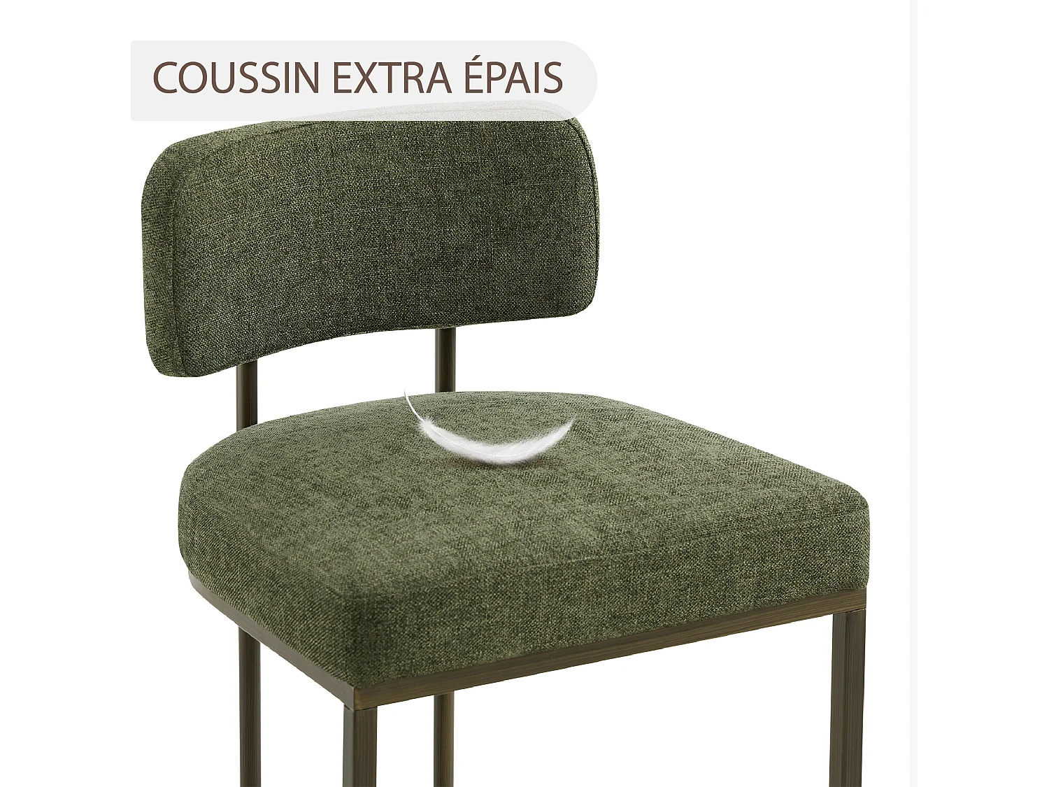 Lot de 2 Tabourets de Bar, Hauteur Comptoir 66 cm Tissu lin, Piètement Métal-Vert