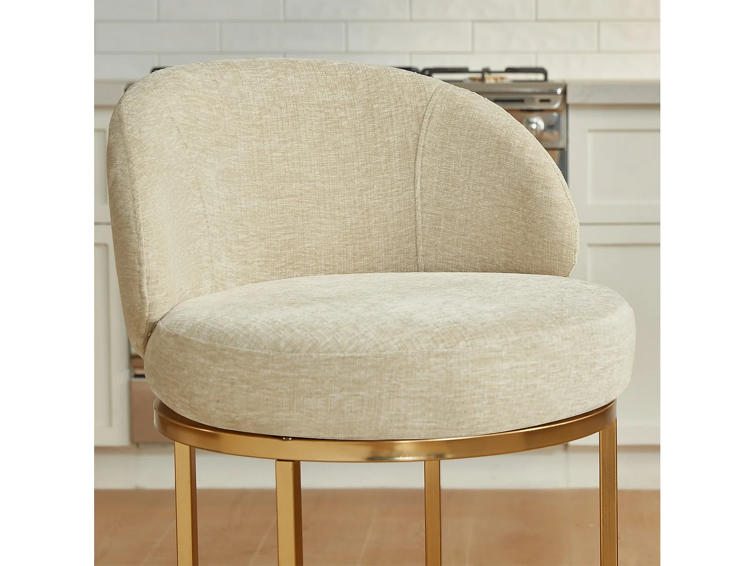 Lot de 2 chaises de bar pivotantes 360°, assise 90,5 cm, chenille, dossier rembourré, idéal pour bar