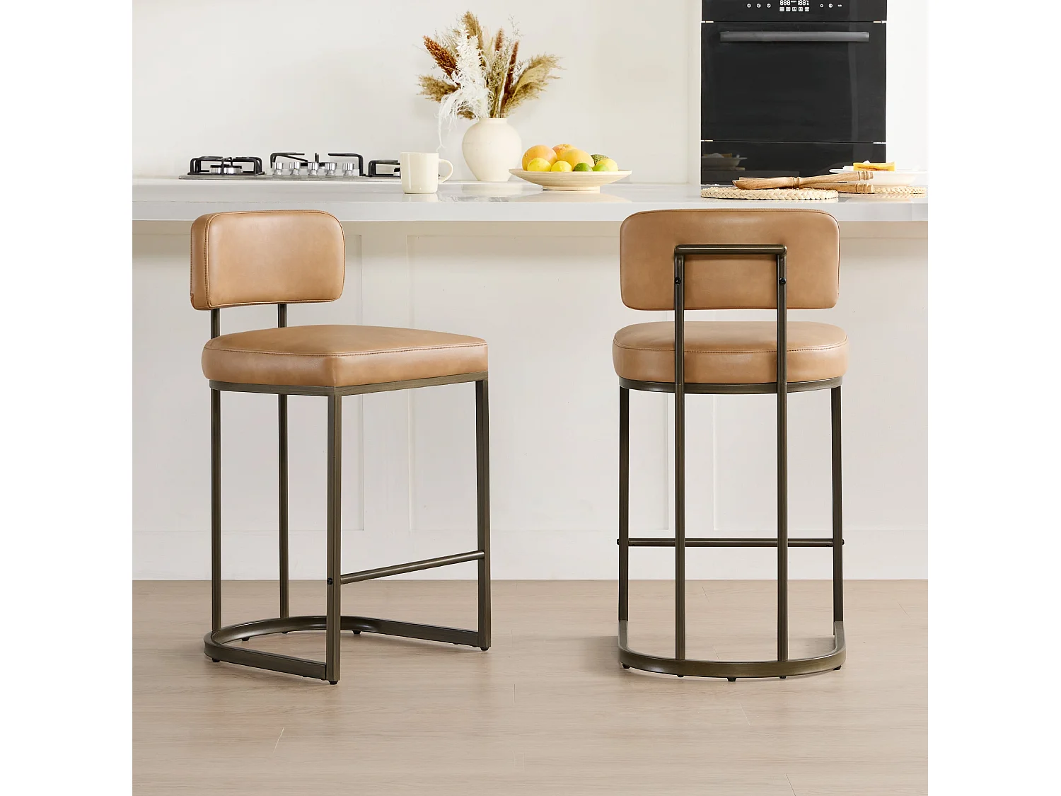 Lot de 2 tabourets de bar hauteur comptoir 66 cm, similicuir, pour îlot-Marron