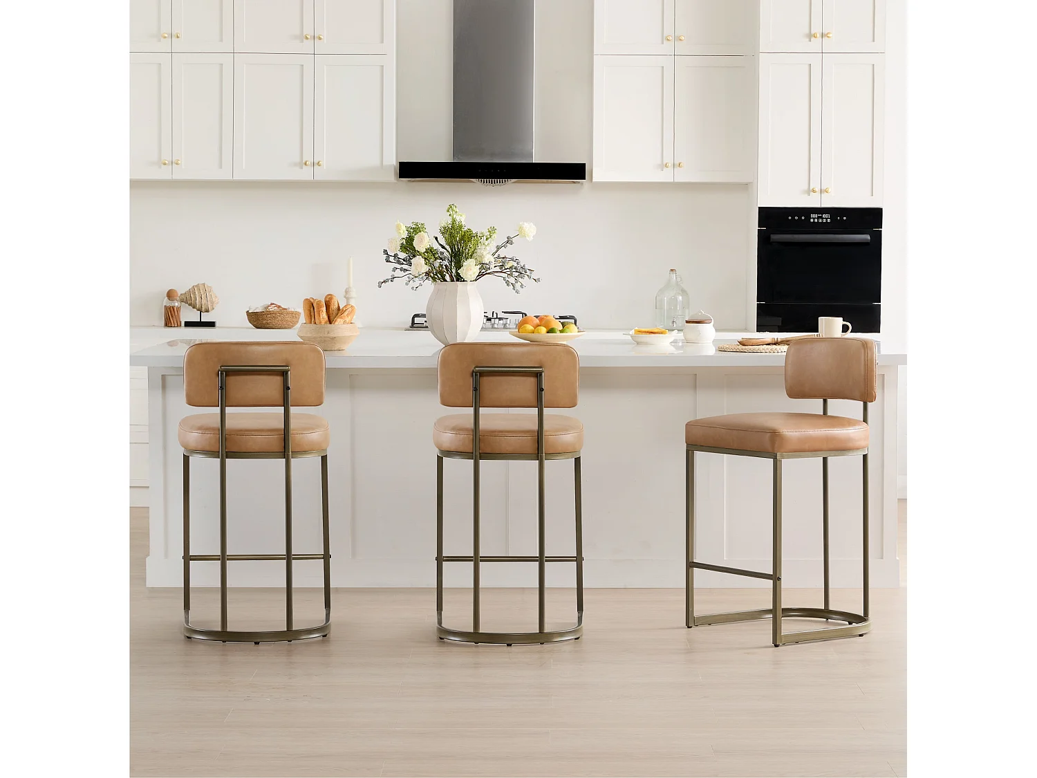 Lot de 2 tabourets de bar hauteur comptoir 66 cm, similicuir, pour îlot-Marron