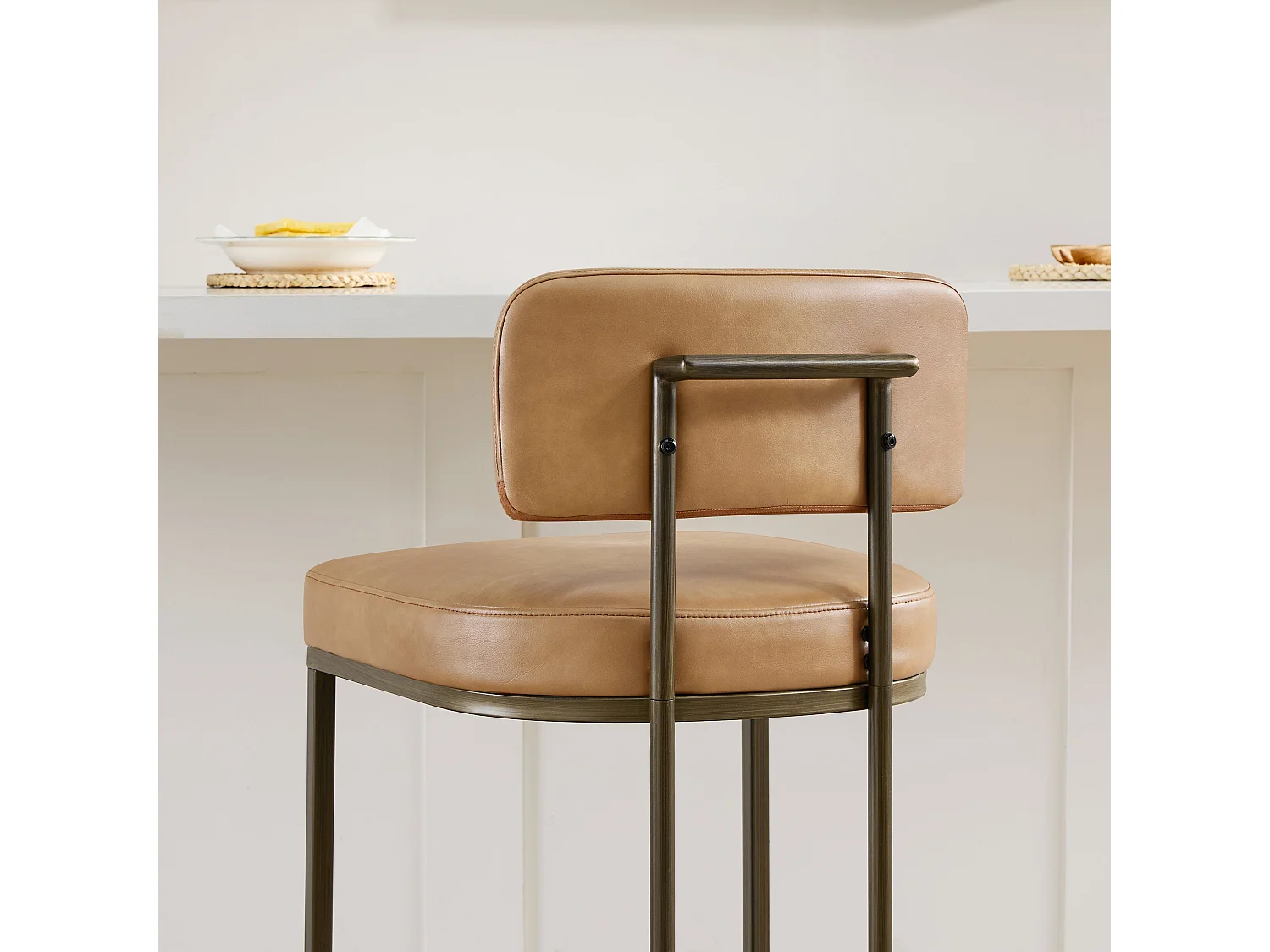 Lot de 2 tabourets de bar hauteur comptoir 66 cm, similicuir, pour îlot-Marron