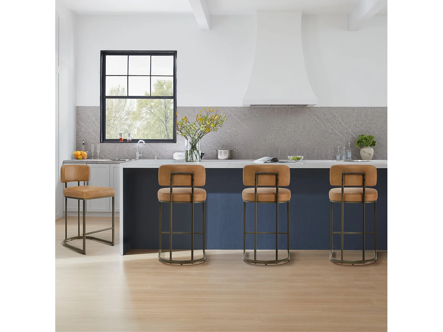 Lot de 2 tabourets de bar hauteur comptoir 66 cm, similicuir, pour îlot-Marron