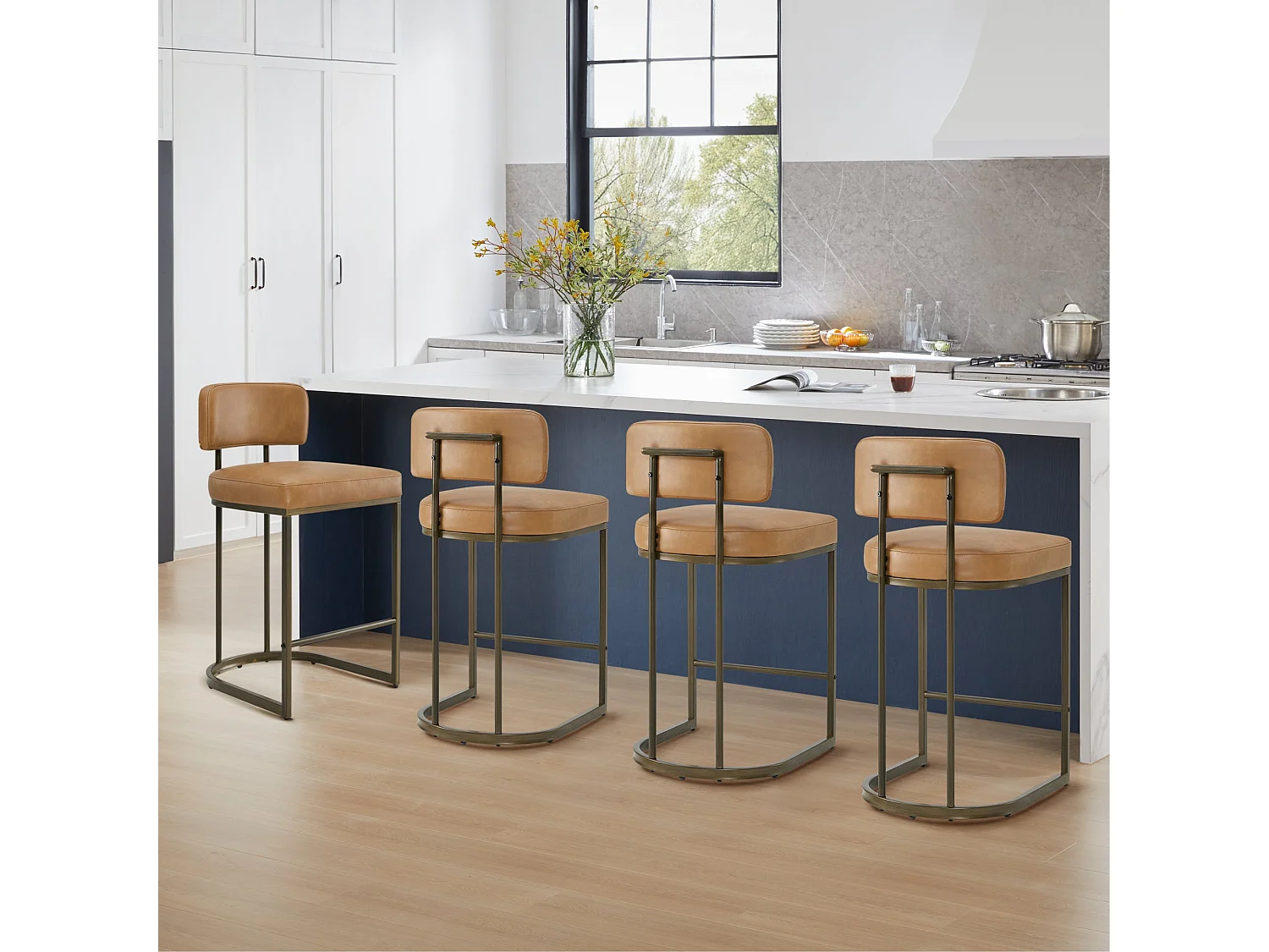 Lot de 2 tabourets de bar hauteur comptoir 66 cm, similicuir, pour îlot-Marron