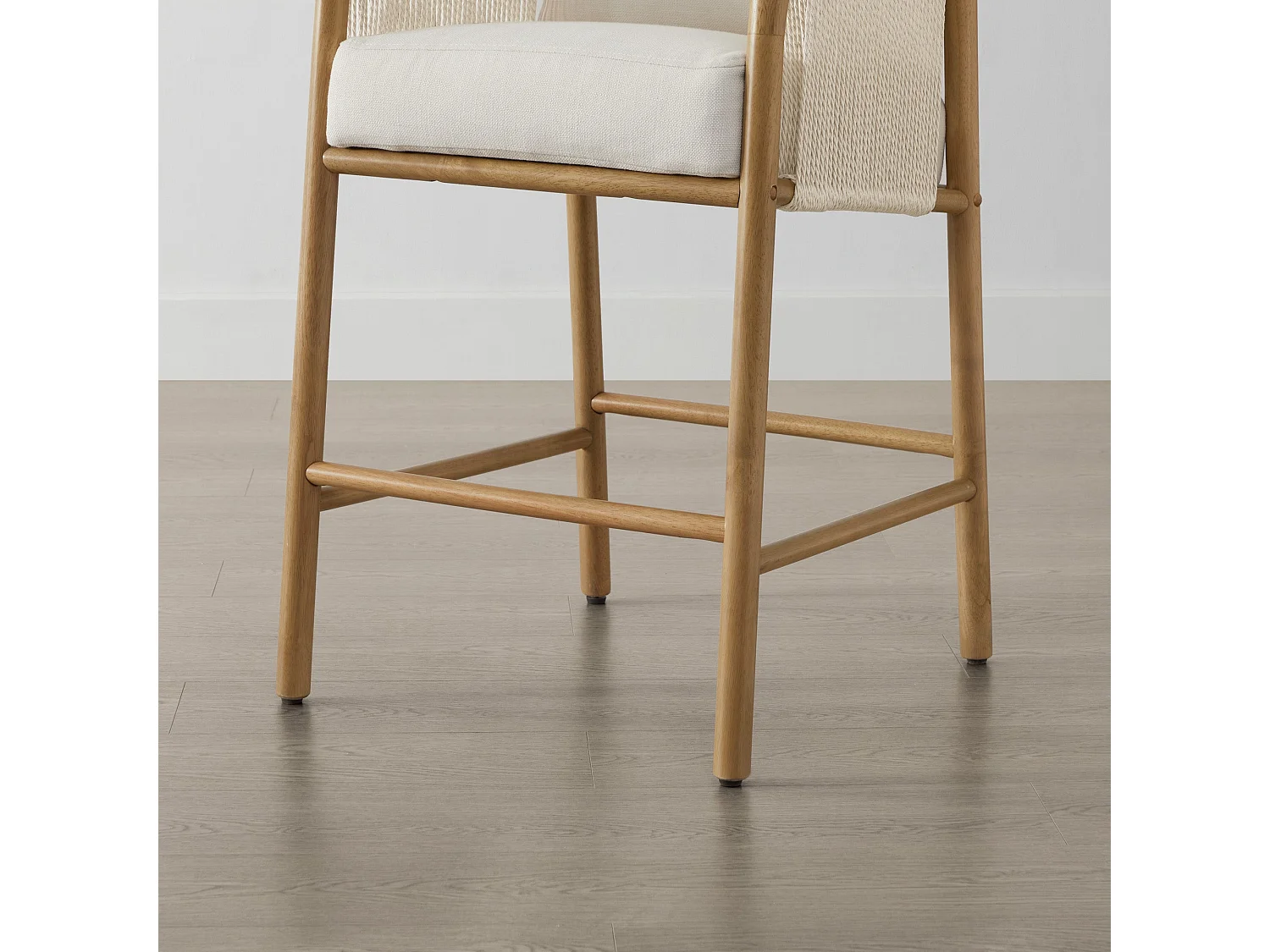 Lot de 2 tabourets de bar, assise rembourrée tissu, dossier accoudoirs,pour îlot et bar-Beige