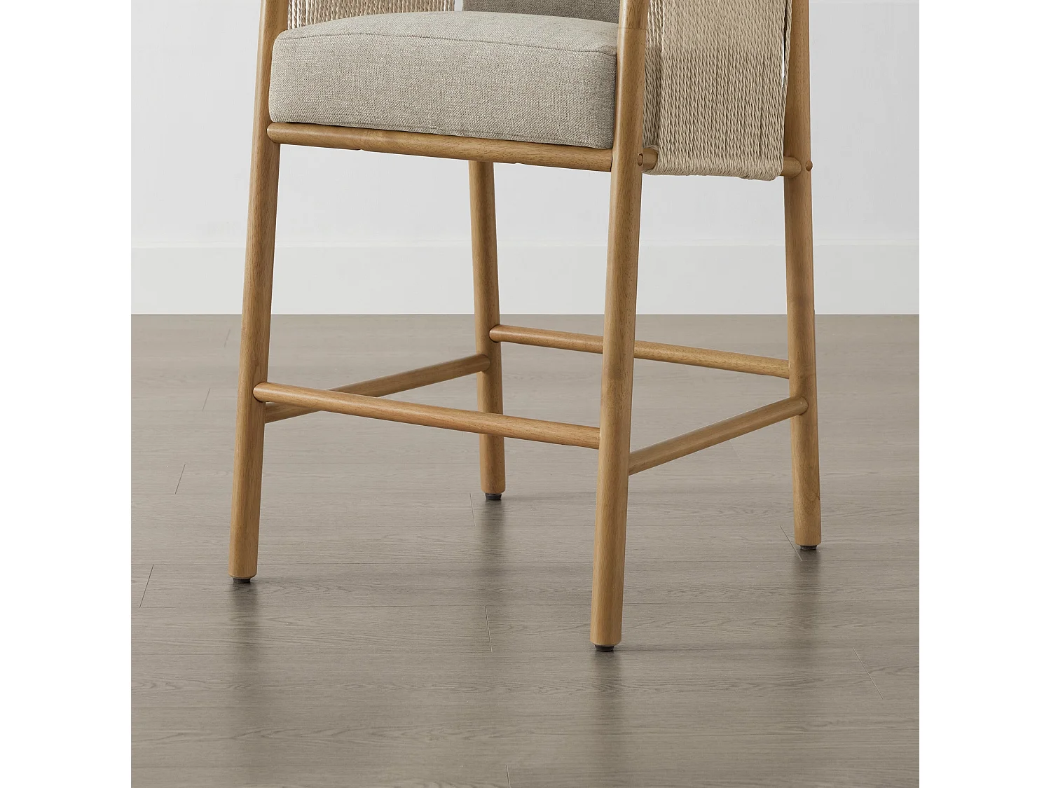 Lot de 2 tabourets de bar, assise rembourrée tissu, dossier accoudoirs,pour îlot et bar-Beige